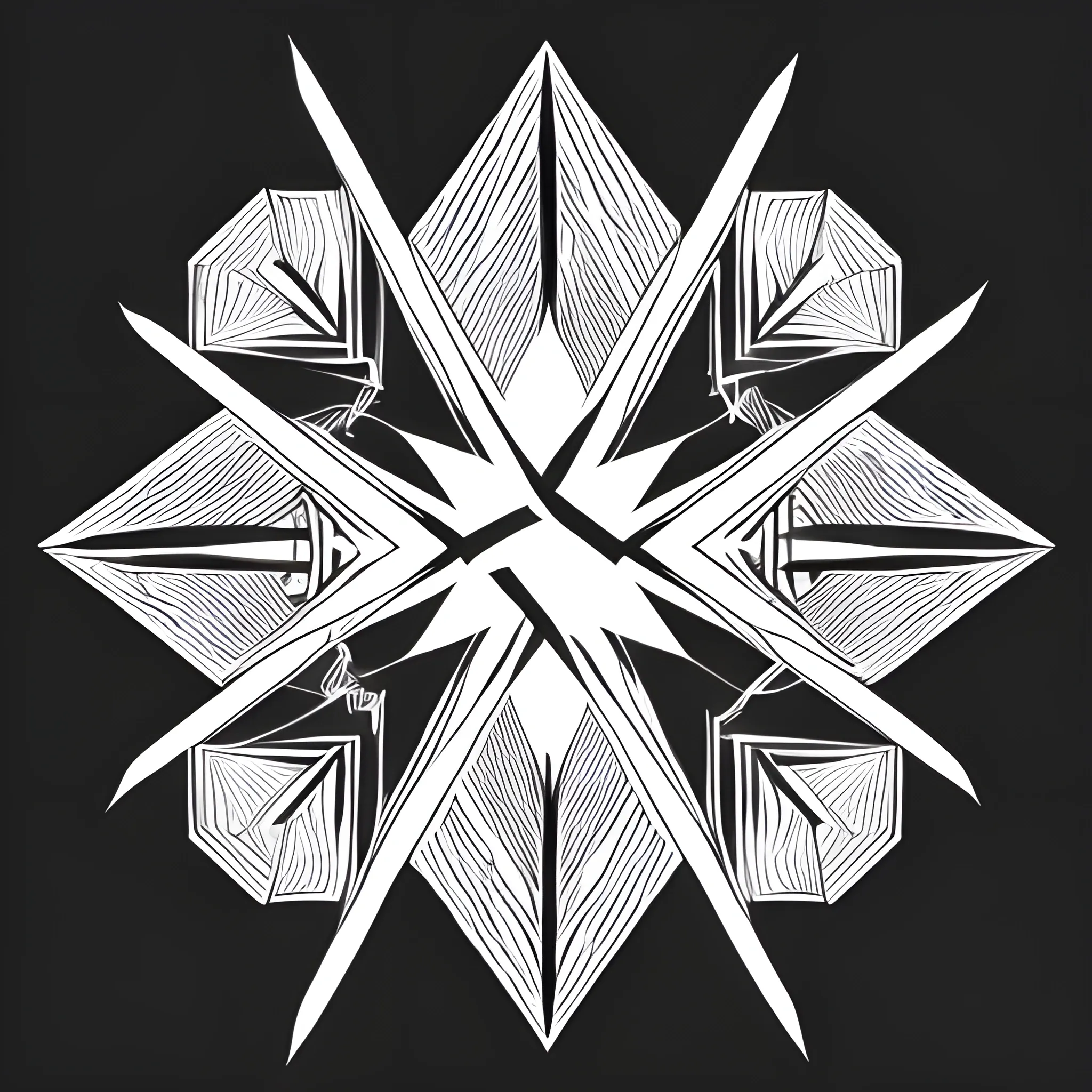 a gestalt image using black and fine white lines and arrows with an ilussion