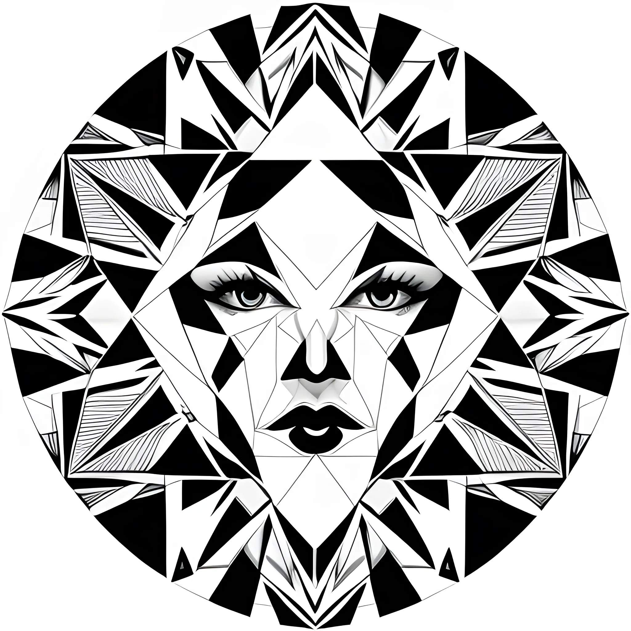 a gestalt image using black and fine white lines and triangles c ...