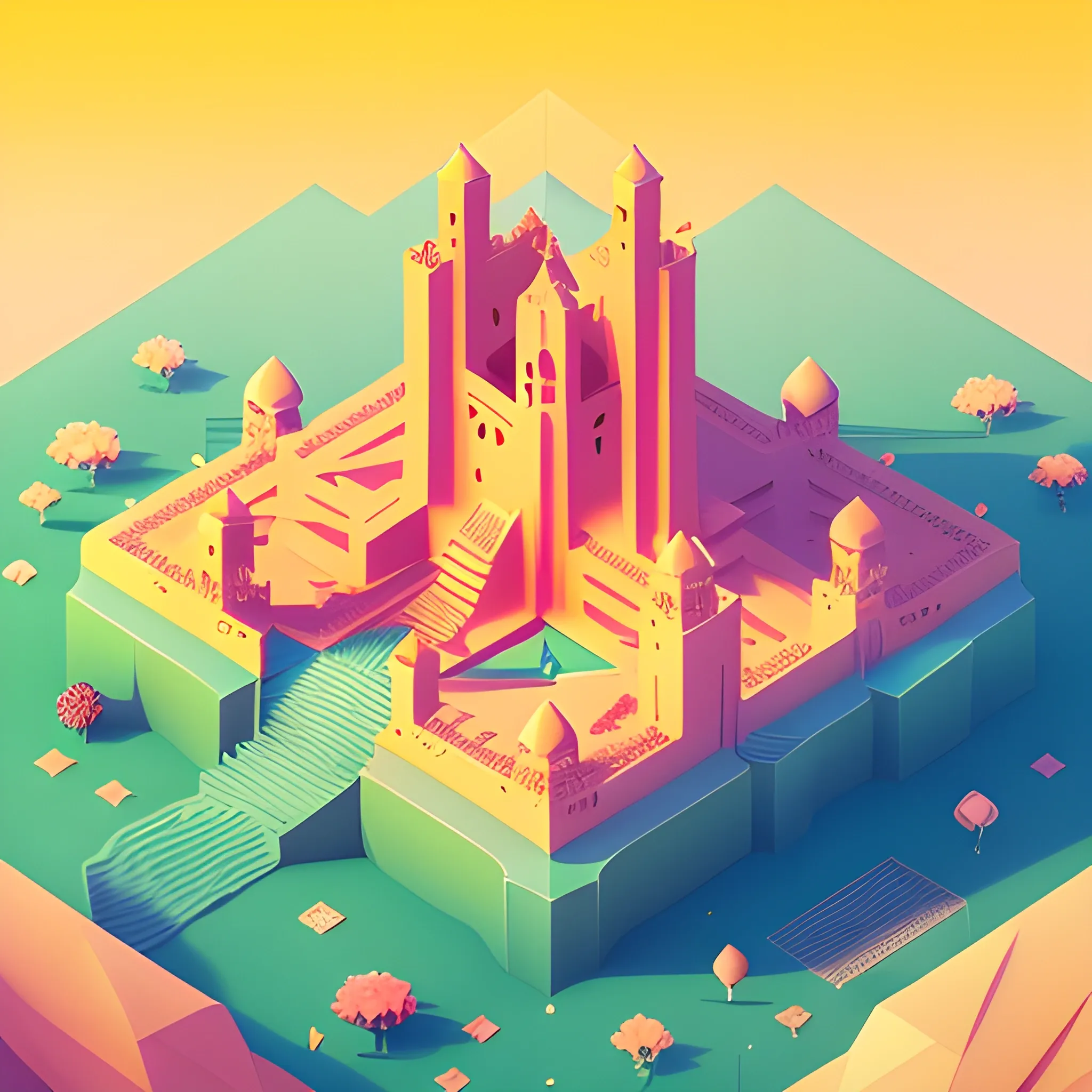 a low poly isometric render of saudi arabia in the style of monument valley, floral!, intricate, elegant, smooth shading, soft lighting, illustration, simple, solid shapes, by magali villeneuve, jeremy lipkin and michael garmash, rob rey and kentaro miura style, octane render 