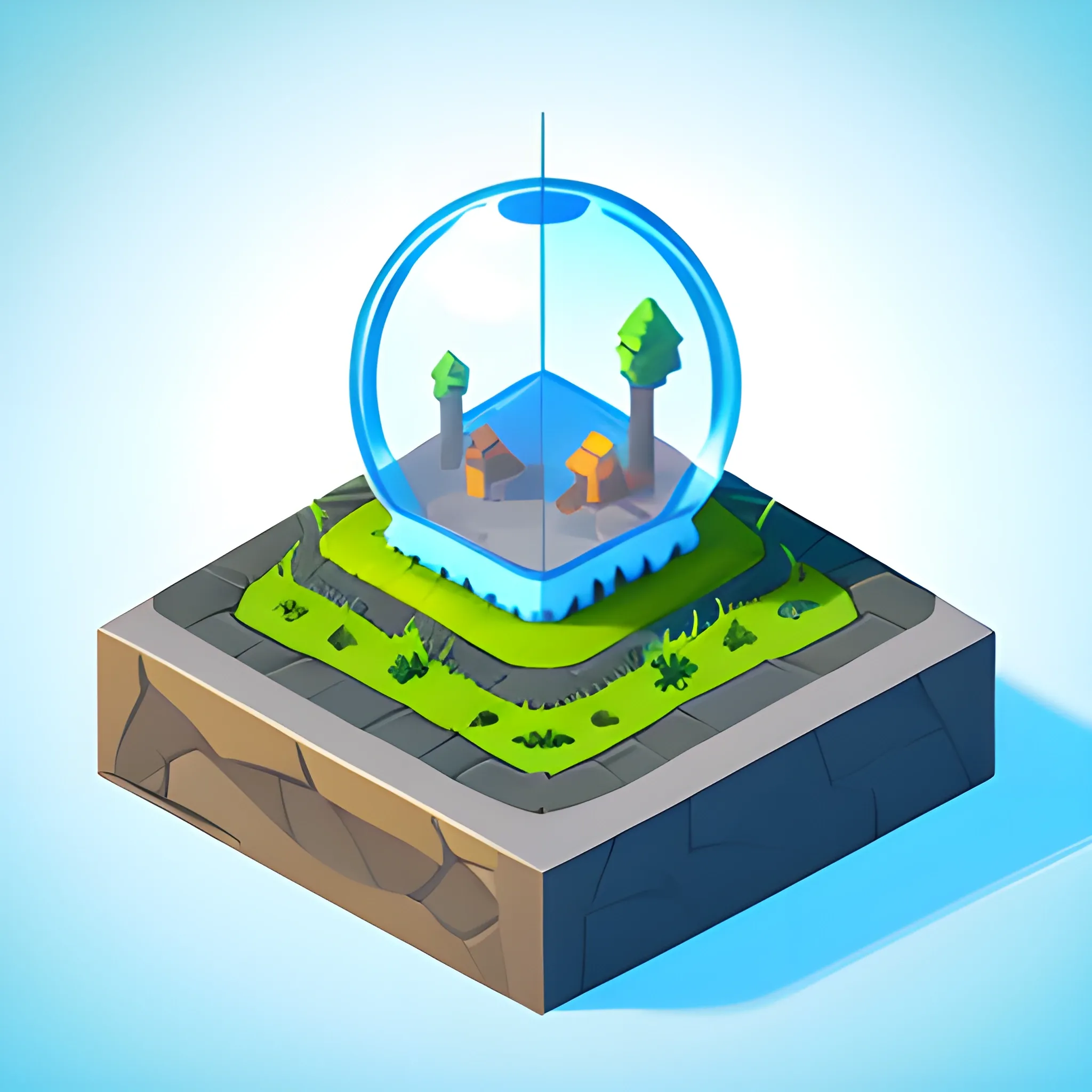 3d isometric icon for sci-fi hydropinic farm consisting of one glass dome with white background, game design assets