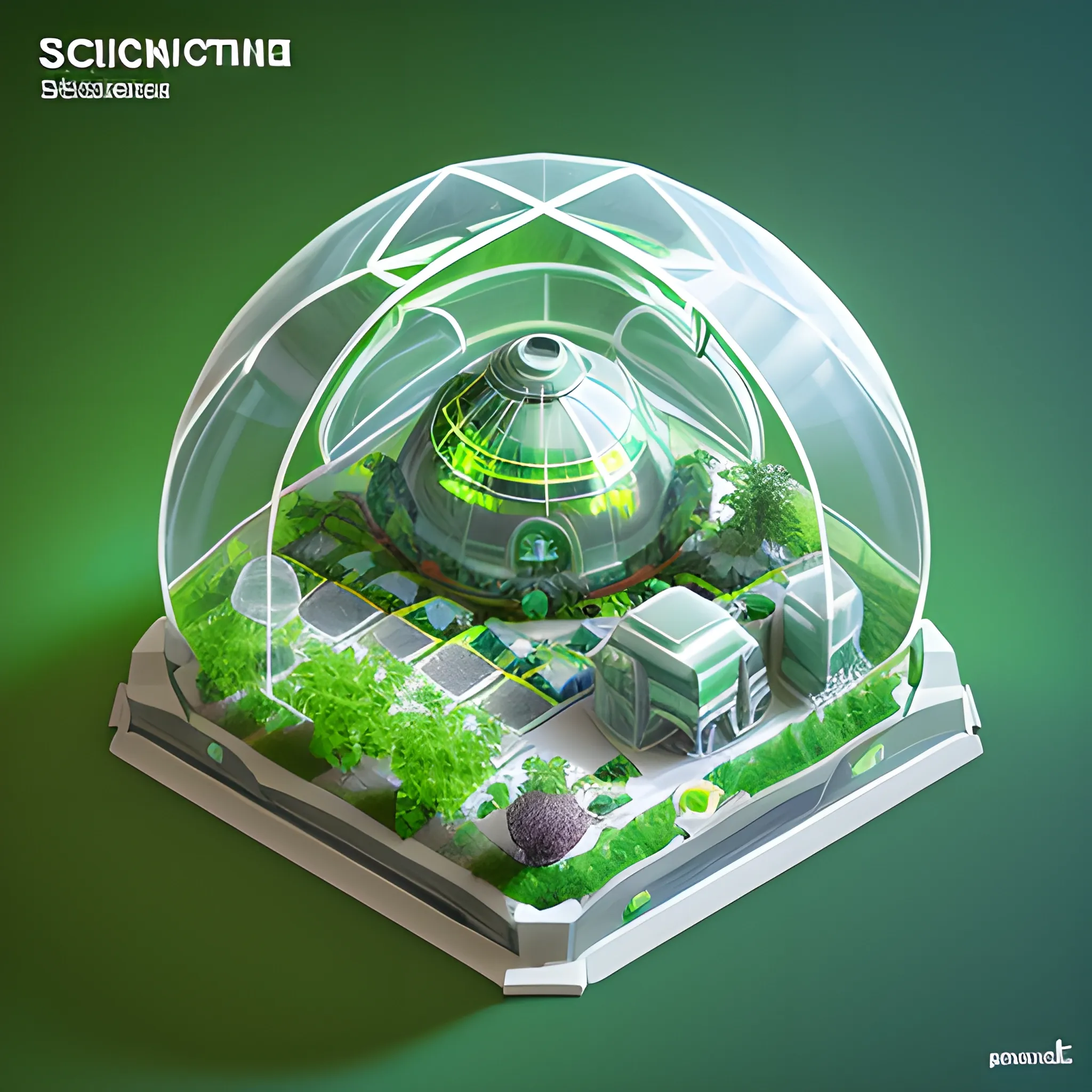 Isometric sci-fi hydroponic farm comprised of one big glass dome and no outside structures or objects, soft smooth lighting, dominant green colors, soft colors, 100mm lens, 3d blender render, trending on polycount, modular constructivism, plain white background, centered