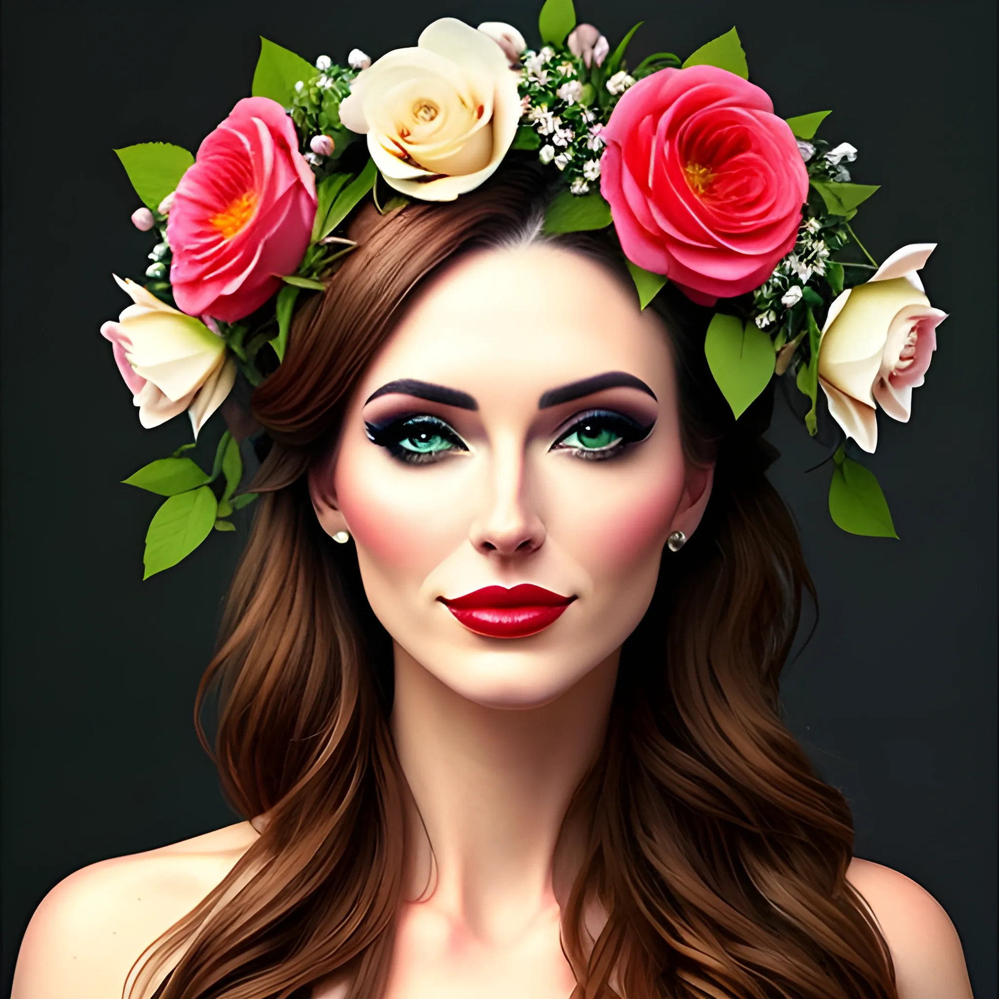 Girl with flowers on her head, beautiful and beautiful, art photo