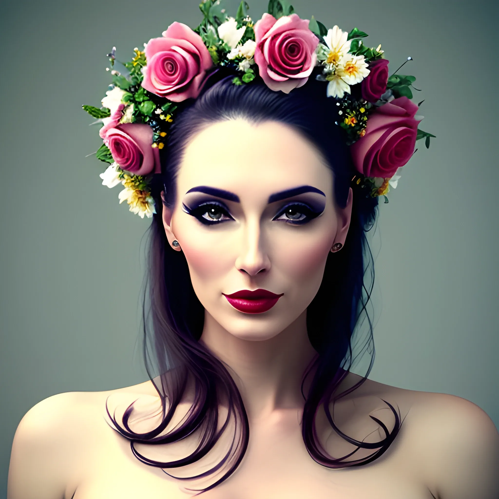 Girl with flowers on her head, beautiful and beautiful, art photo real life full body
