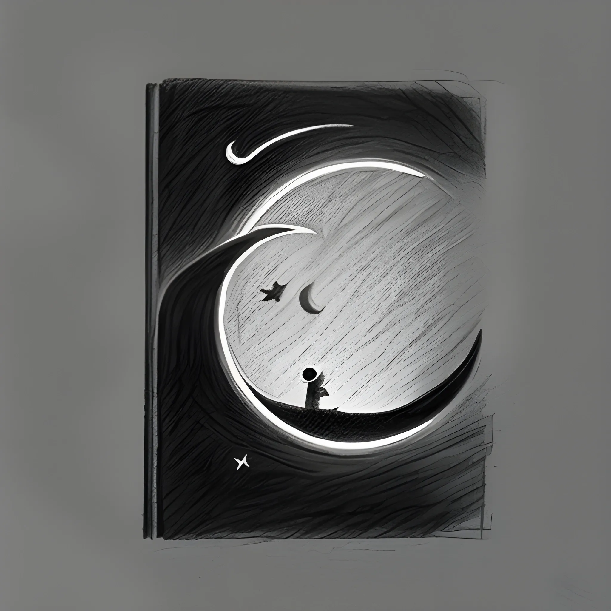 pencil sketch of a book entitled " see you on a dark night" with a crescent moon