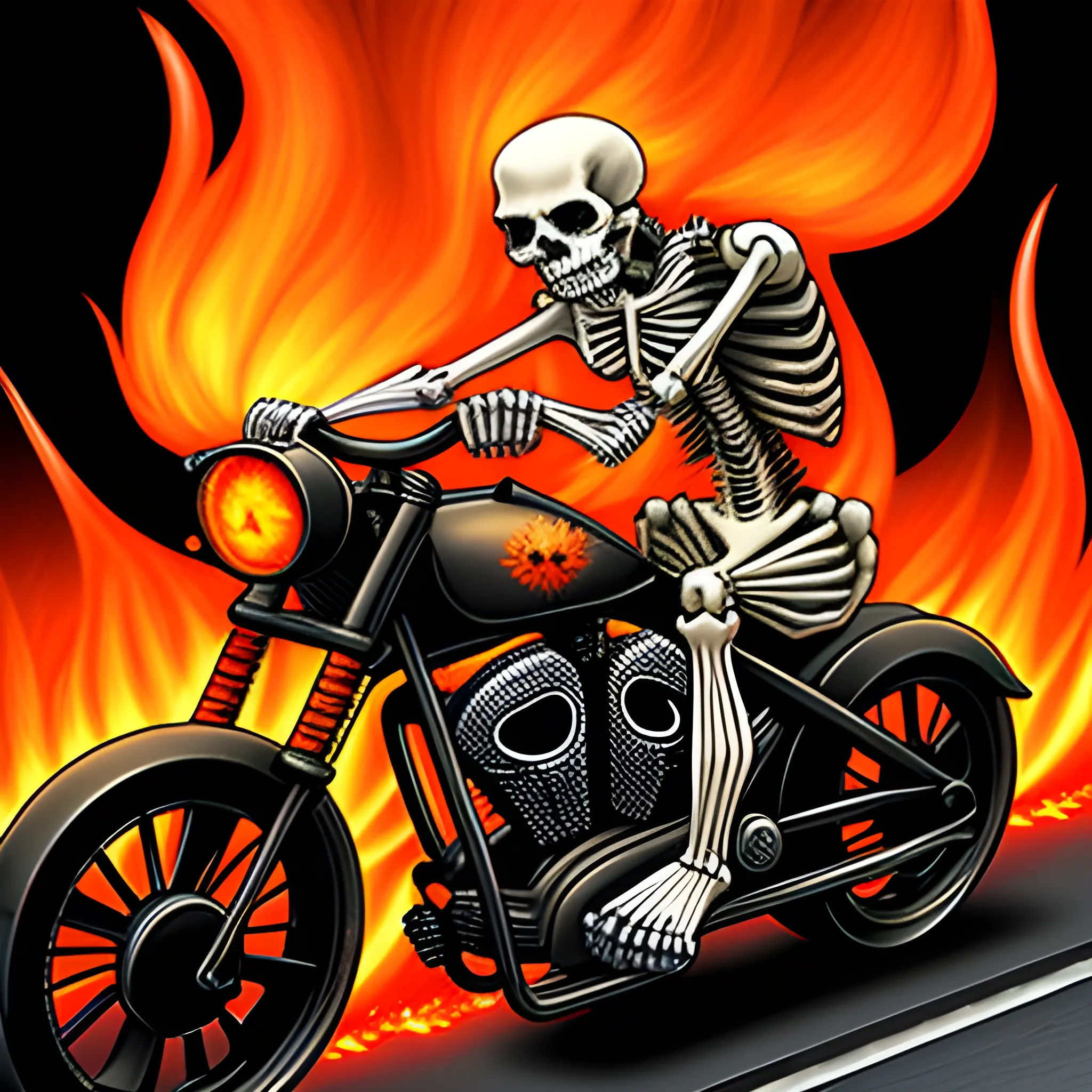 Skeleton biker in flame