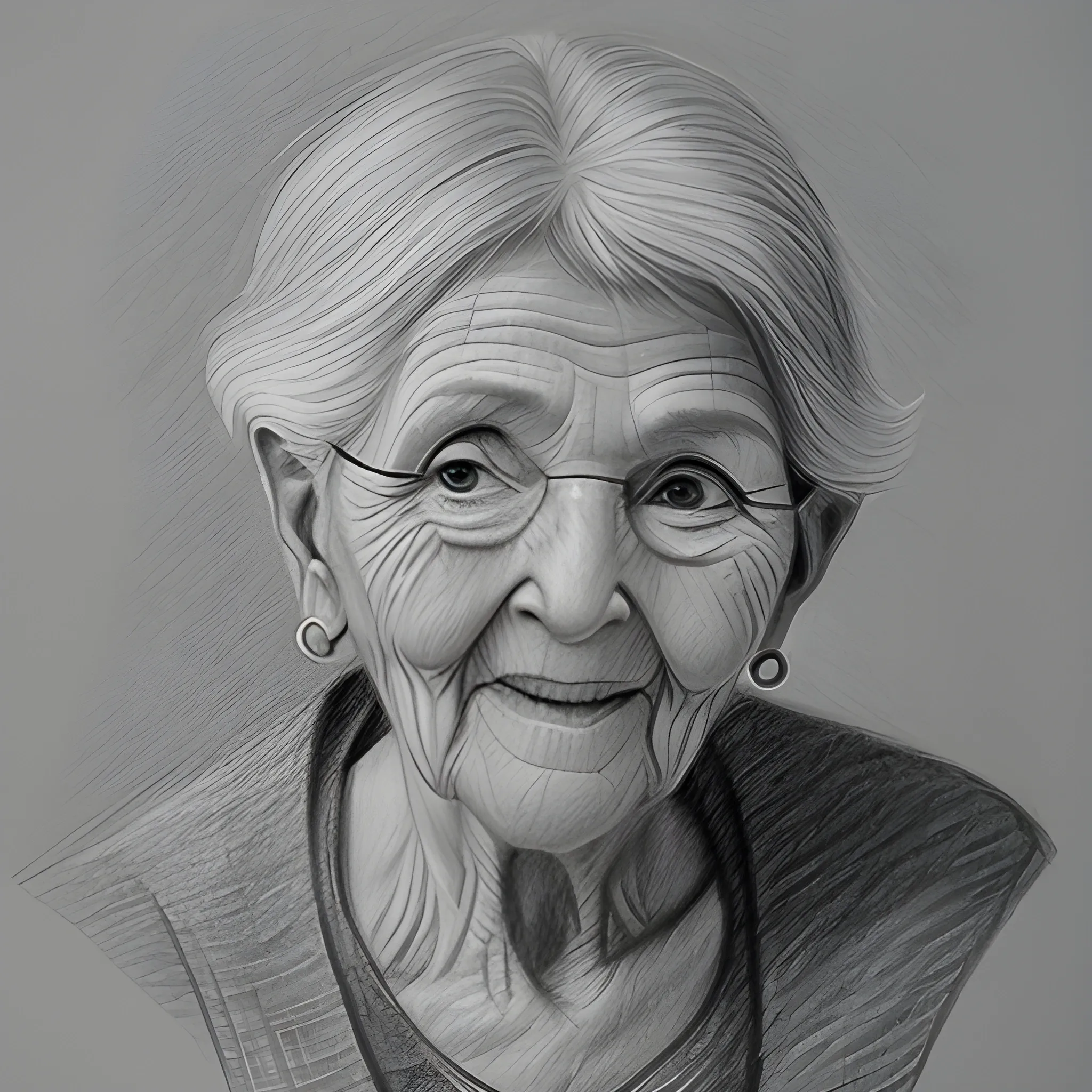 pencil sketch of a grandmother