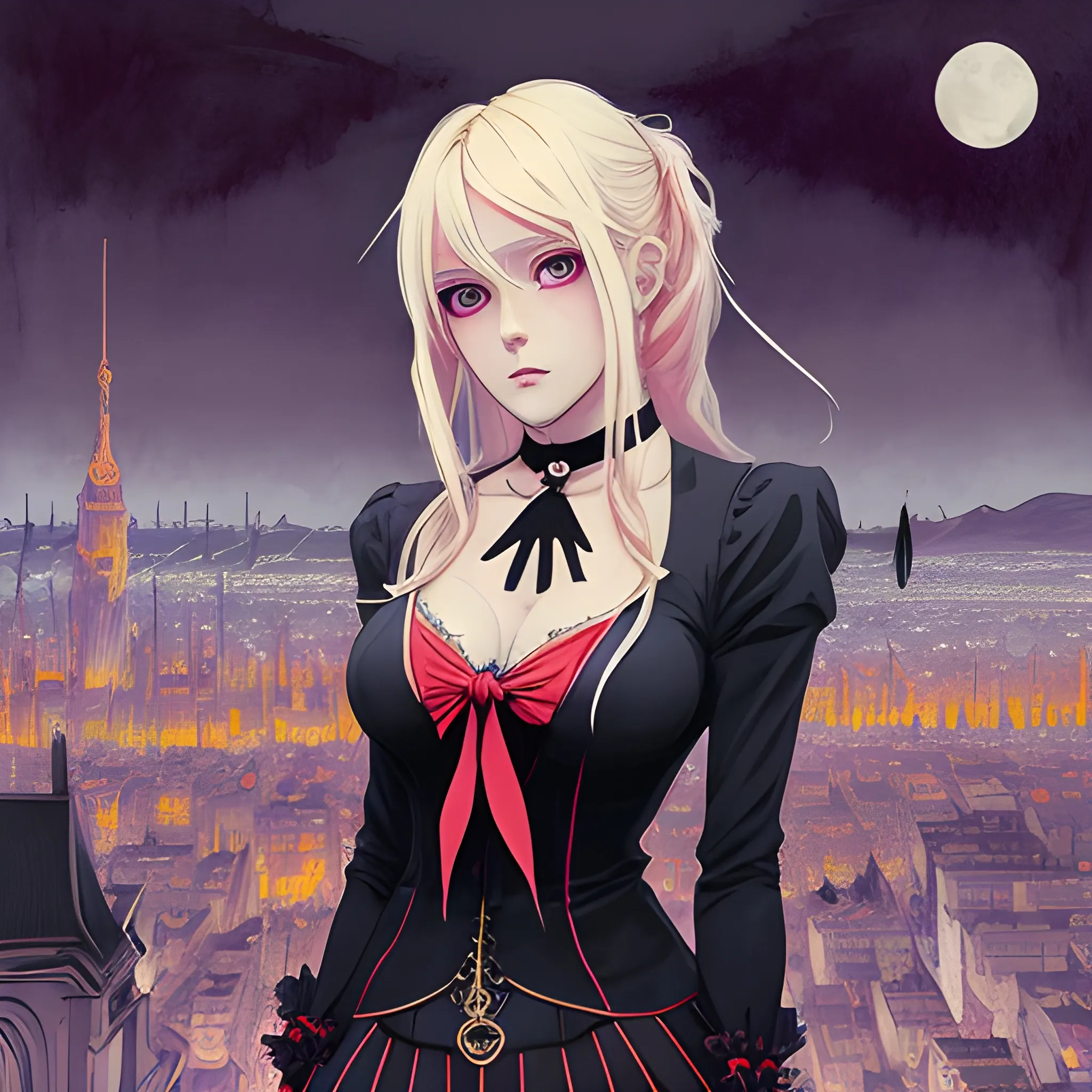 An image of a blonde woman wearing choker in a manga art, anime ...