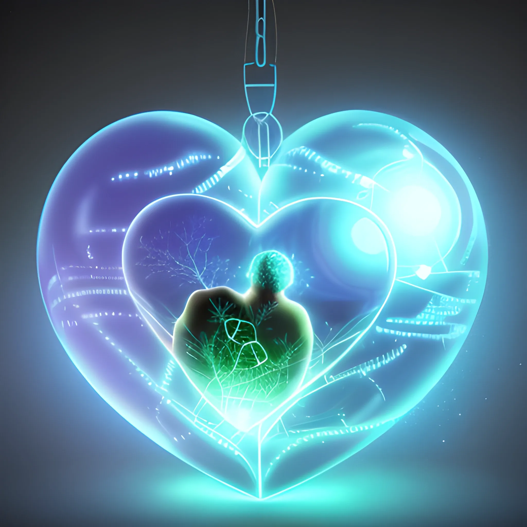 human imagine a luminous transparent sphere inside heart