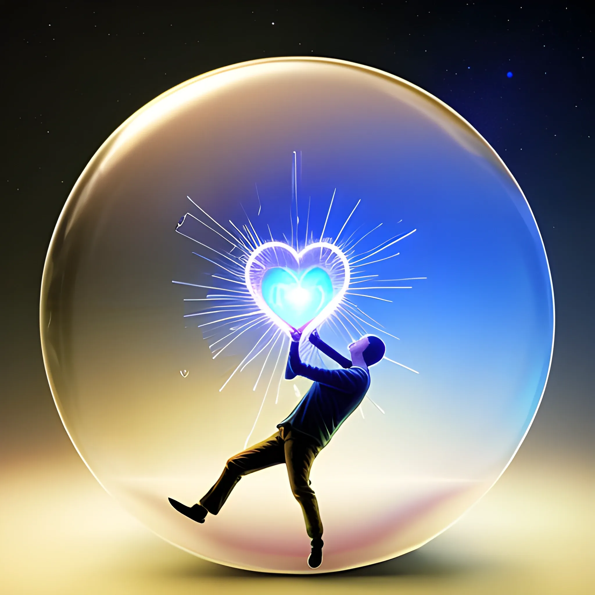 a human imagine a withe luminous transparent sphere inside his heart