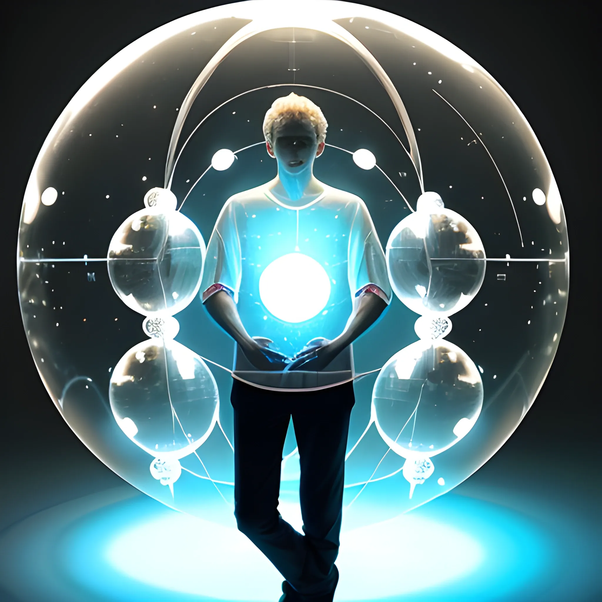 a human imagine a white luminous transparent sphere inside his body