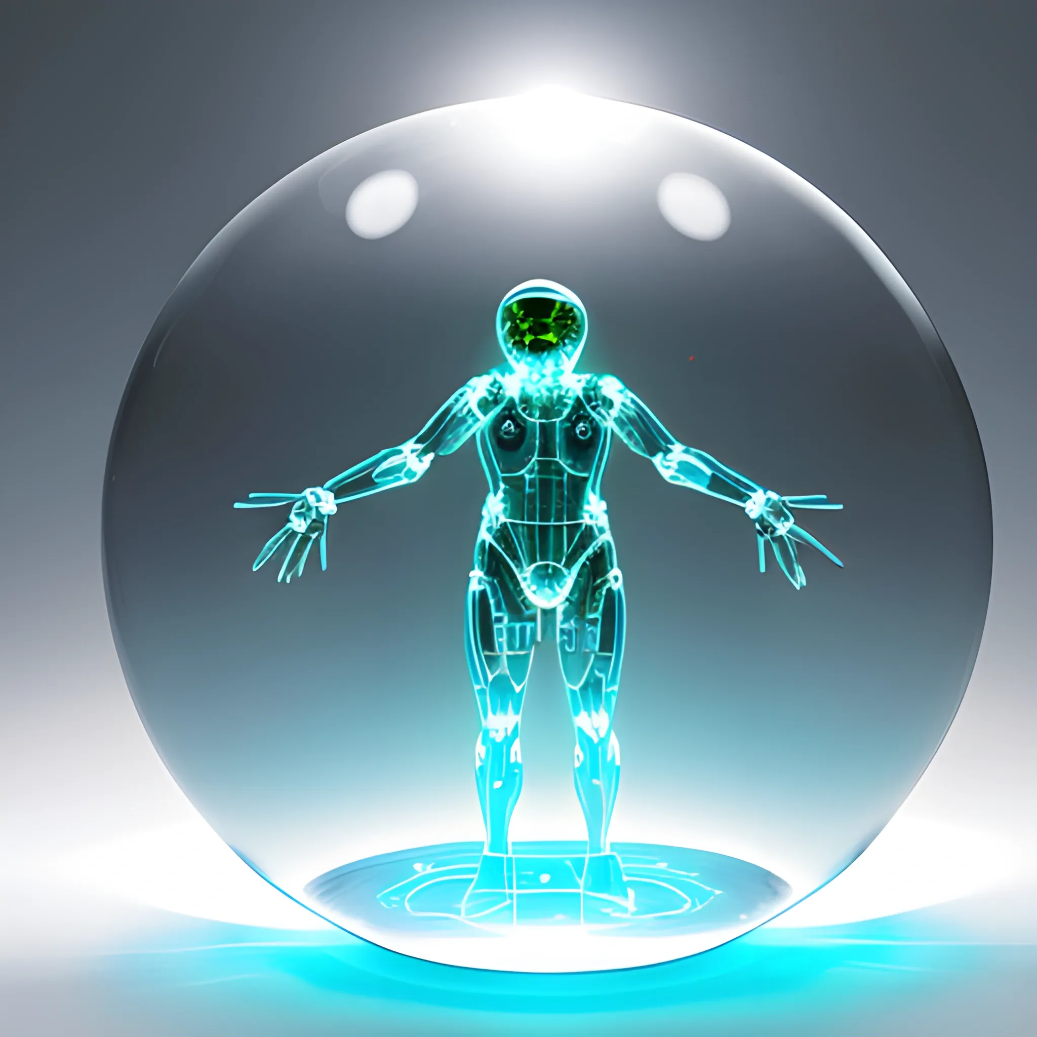 humanoid imagines a luminous transparent sphere inside its body