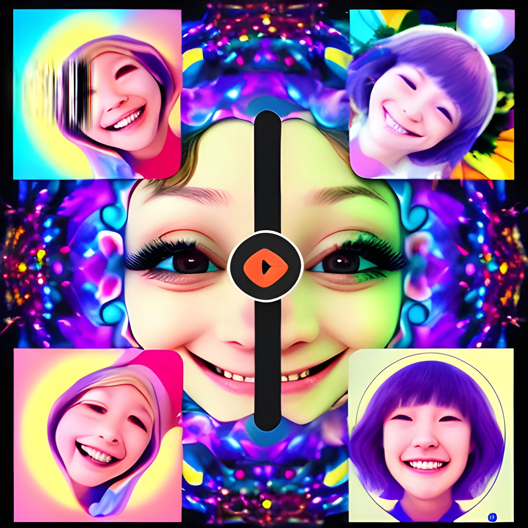 , Trippy, video call, meeting of 4. Smiling brightly