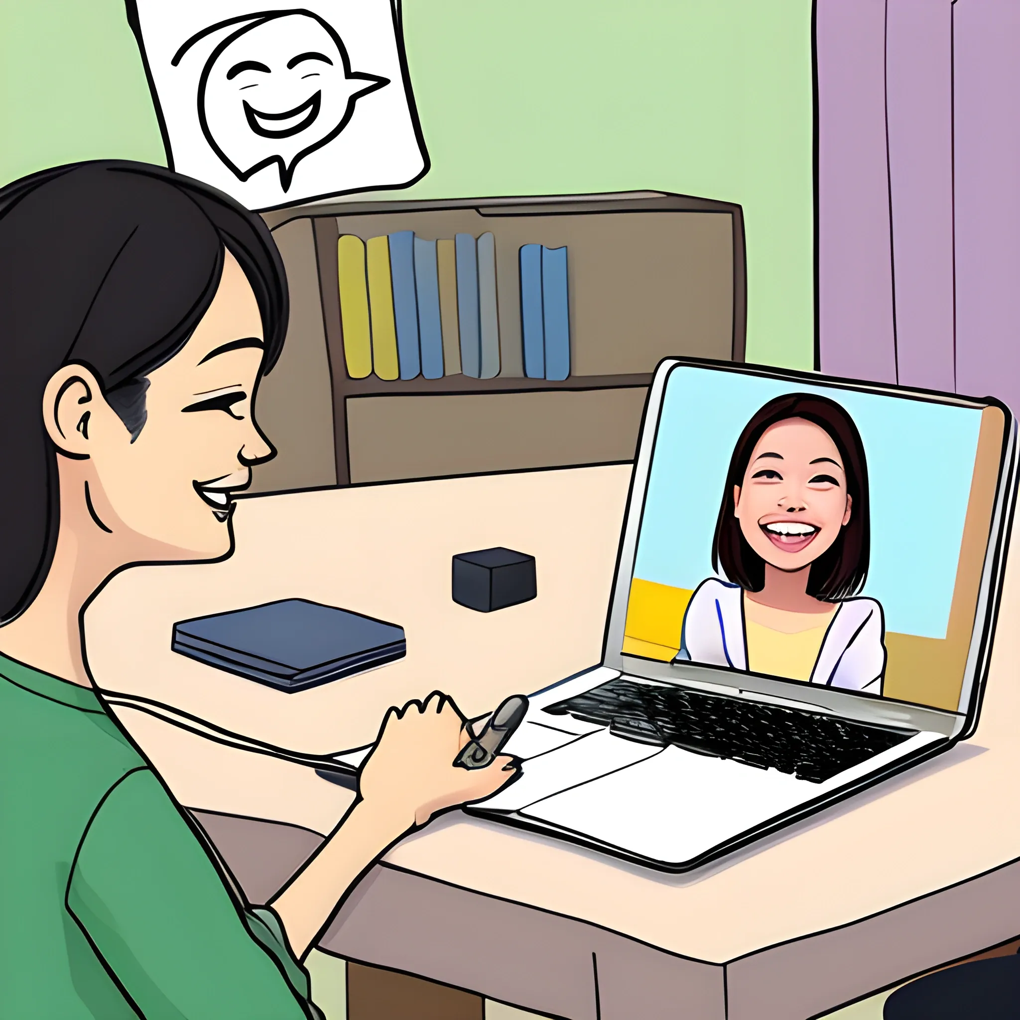 video call, meeting of 4. Smiling brightly, Cartoon