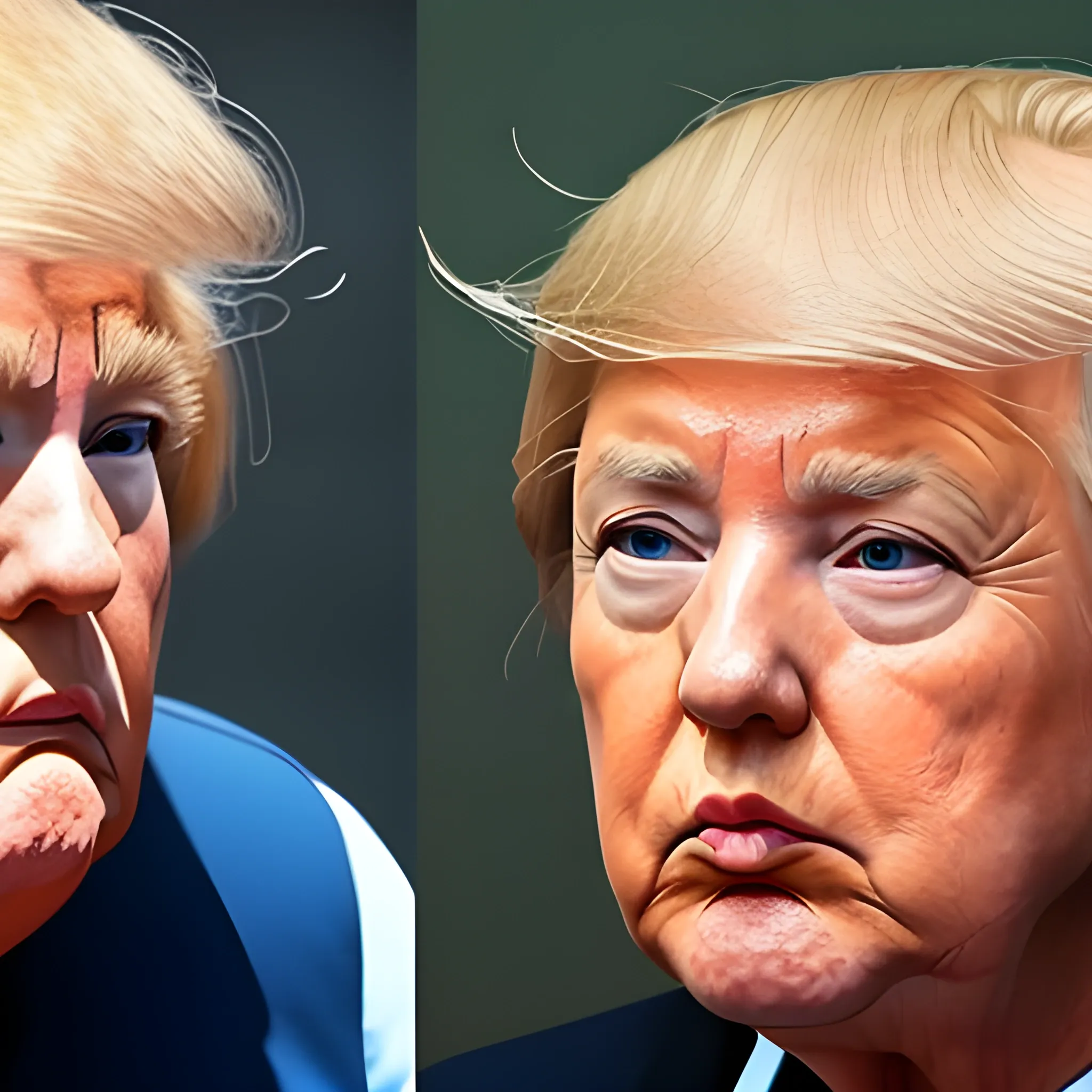 G7 photo of Angela Merkel facing Trump with Trump's face replaced by mugshot