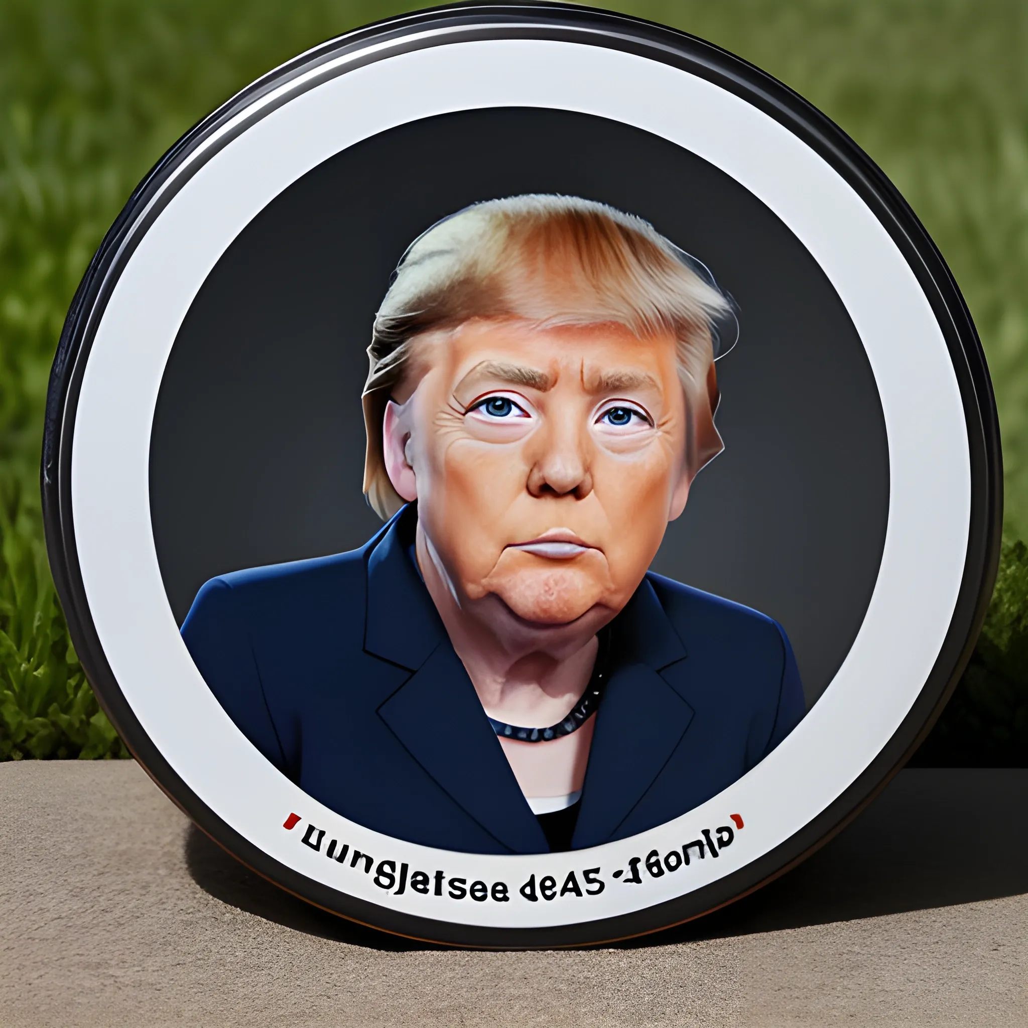 G7 photo of Angela Merkel facing Trump with Trump's face replaced by mugshot