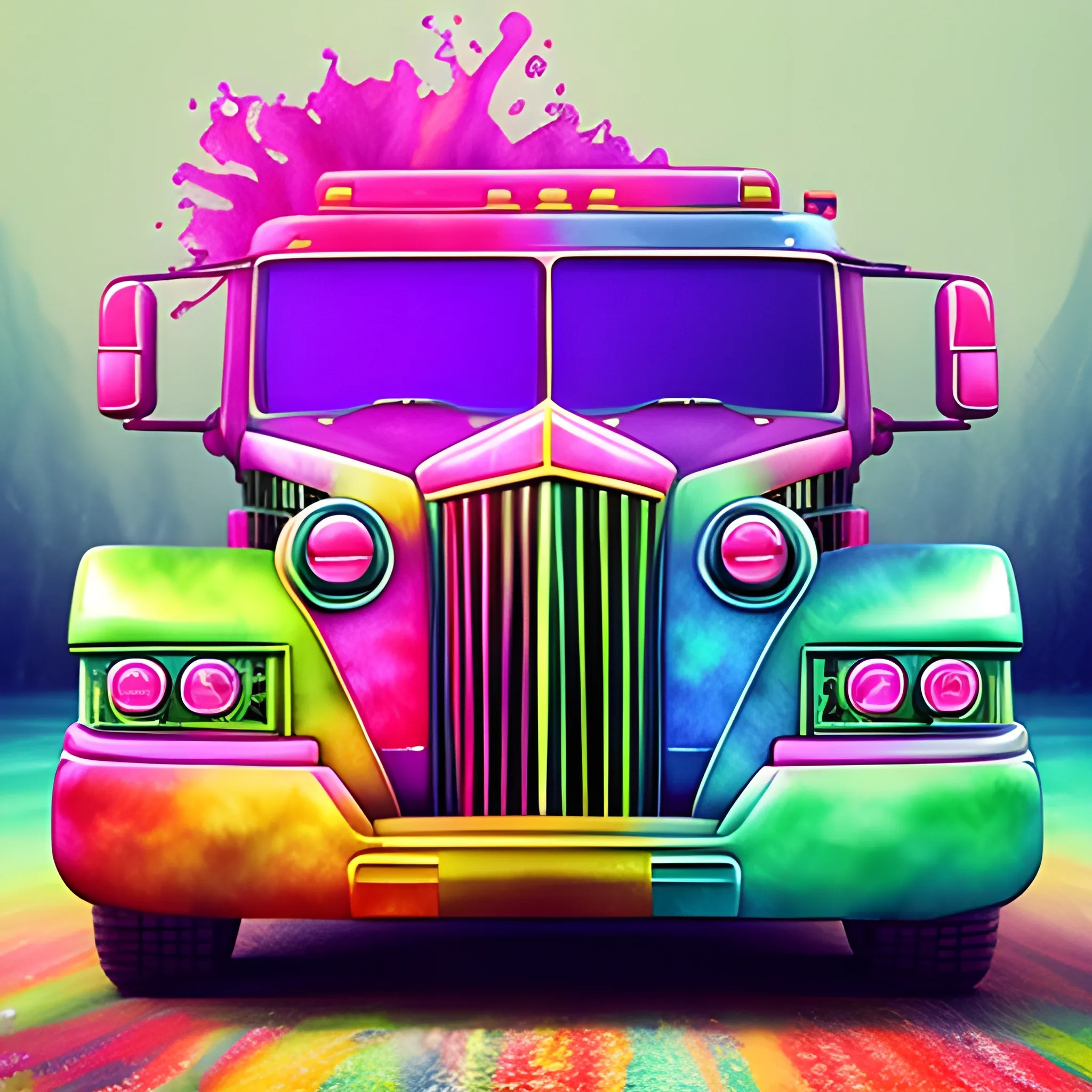 create a fancy, colorful and luxurious limousine truck, Trippy, 3D, Water Color