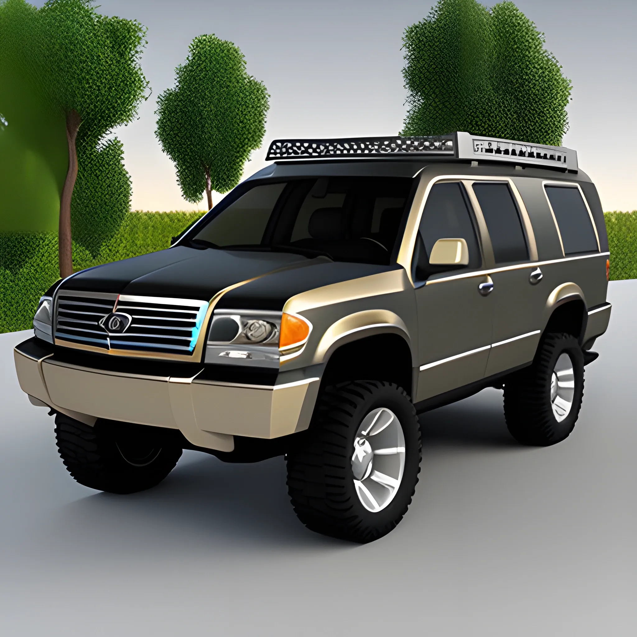 create a fancy, and luxurious suburban utility vehicle, 3D, Cartoon