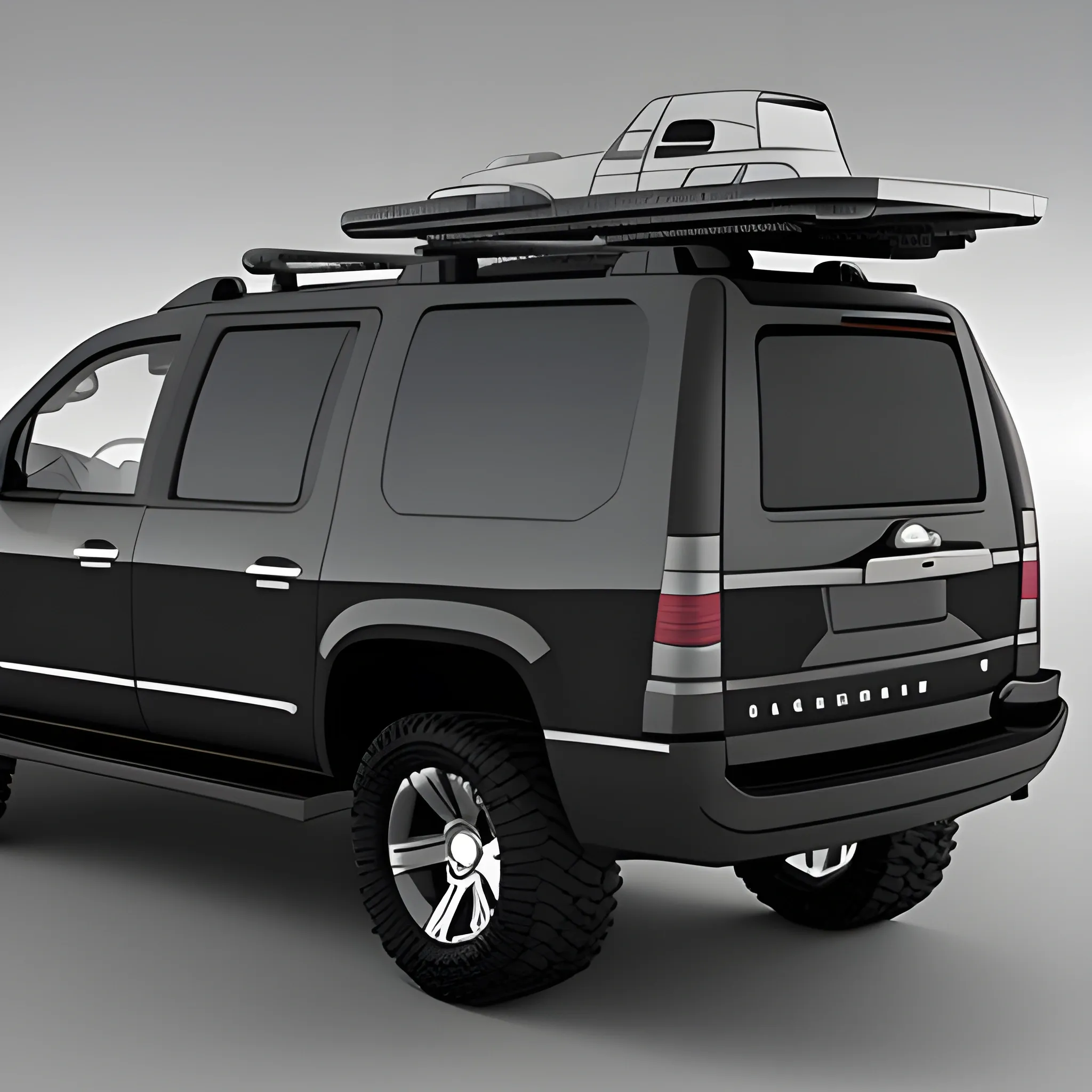 create a black luxurious suburban utility vehicle, 3D, Cartoon