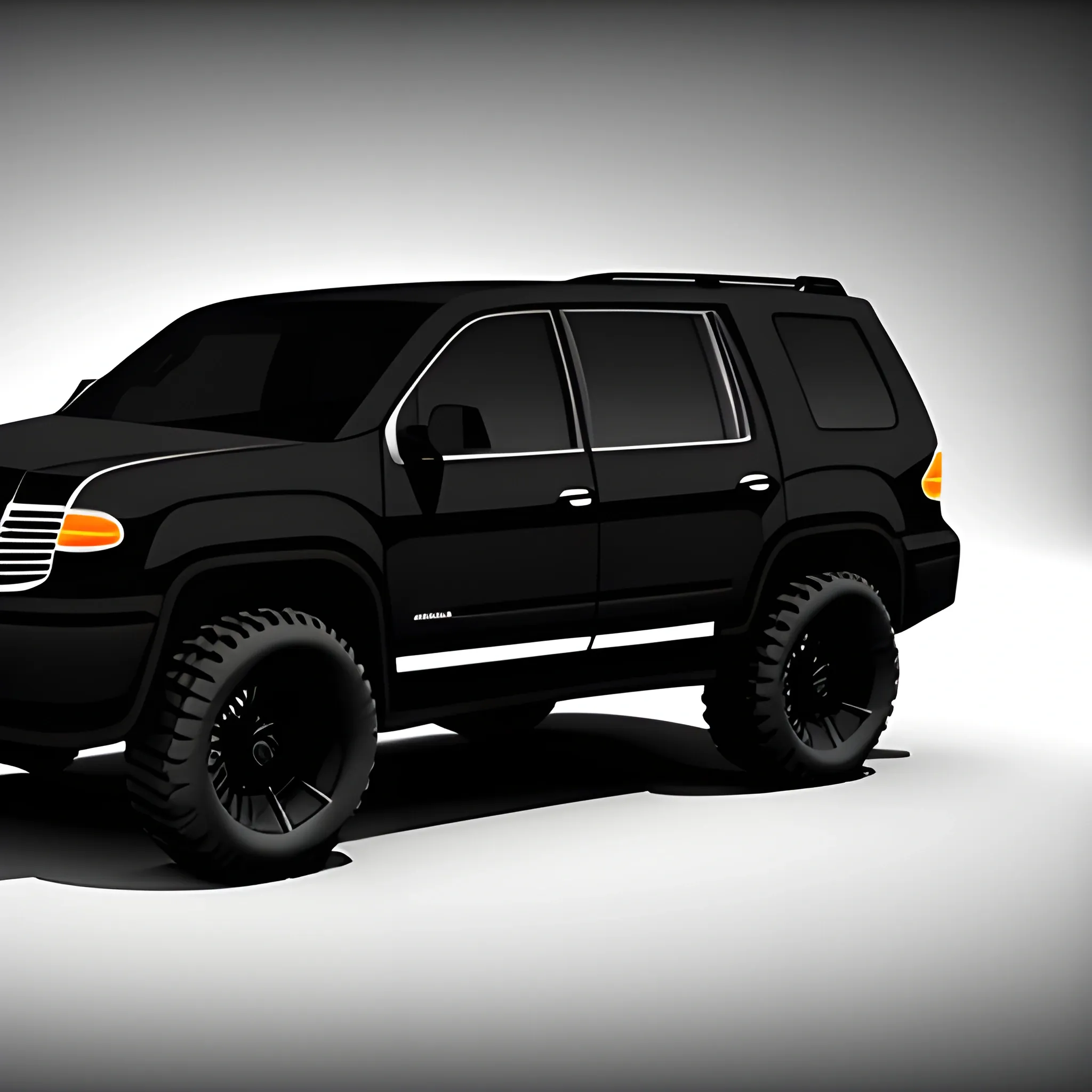 create the silhouette of a black luxurious suburban utility vehicle, 3D, Cartoon