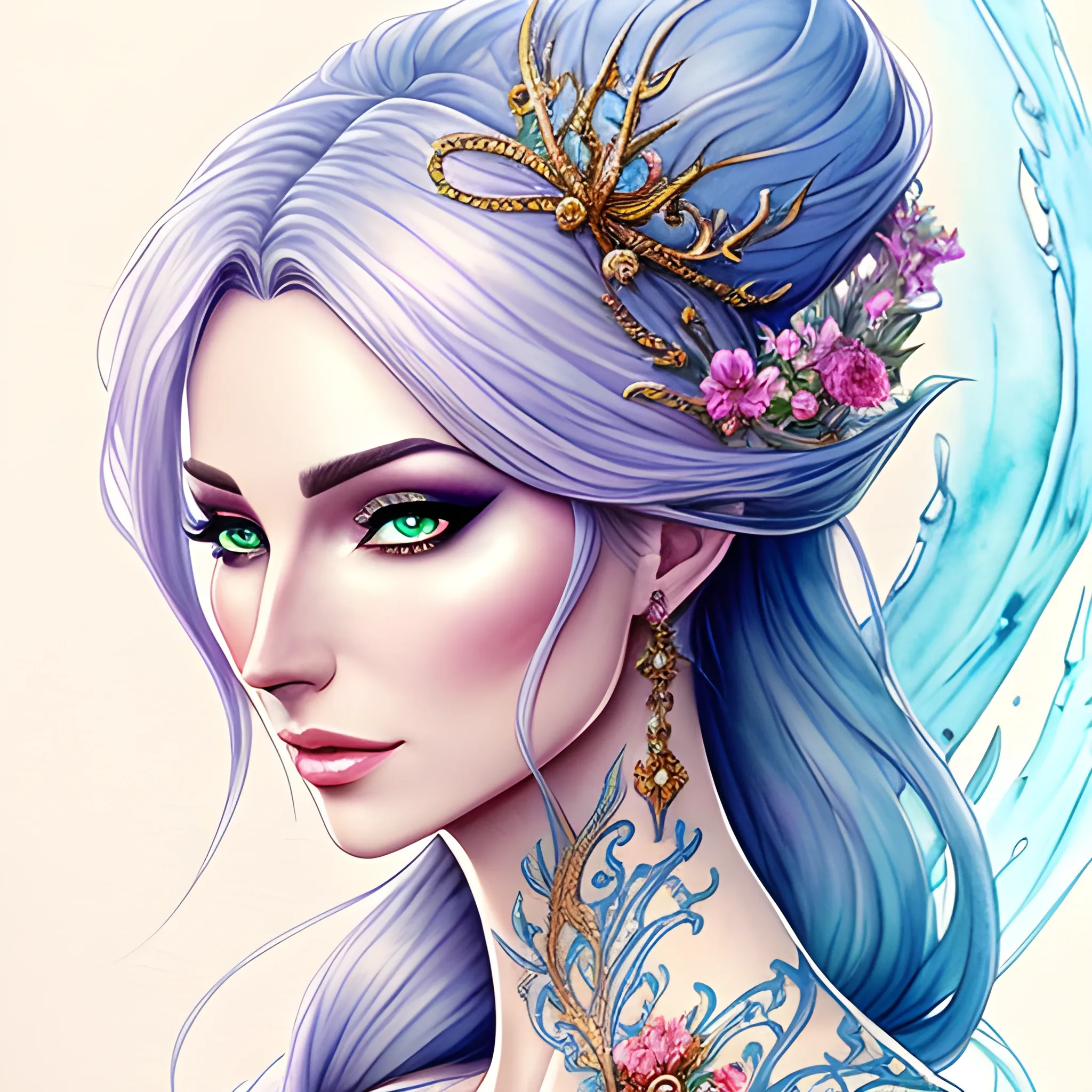 Beautiful girl, concept art, 8k intricate details, fairytale style, Water Color