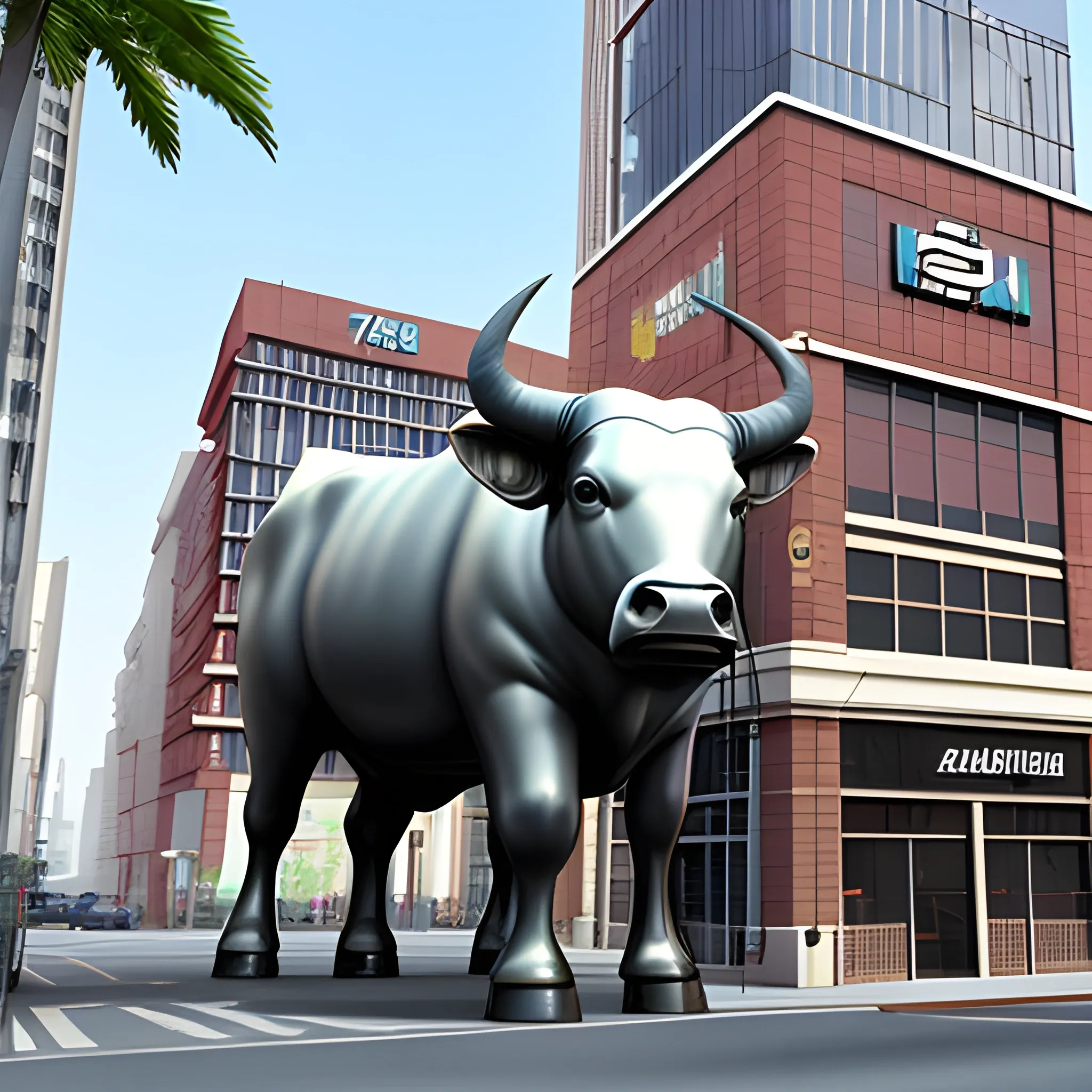 A trading company with 3d big bull and name of the company is 74 trading group, 3D