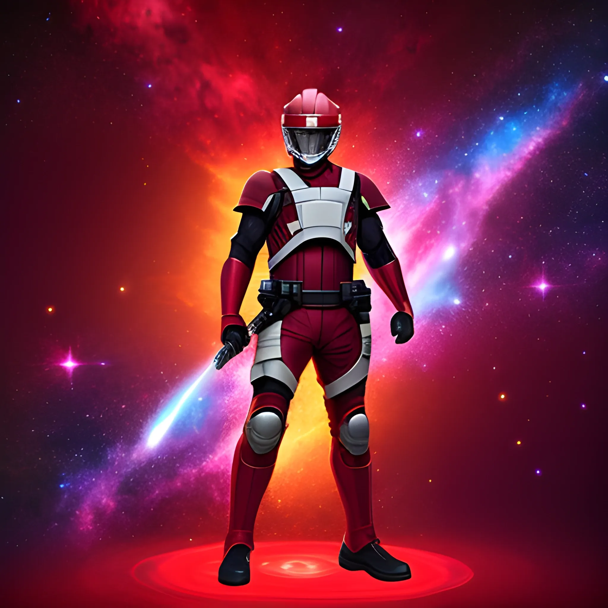 Powe Ranger, red, galaxy background 