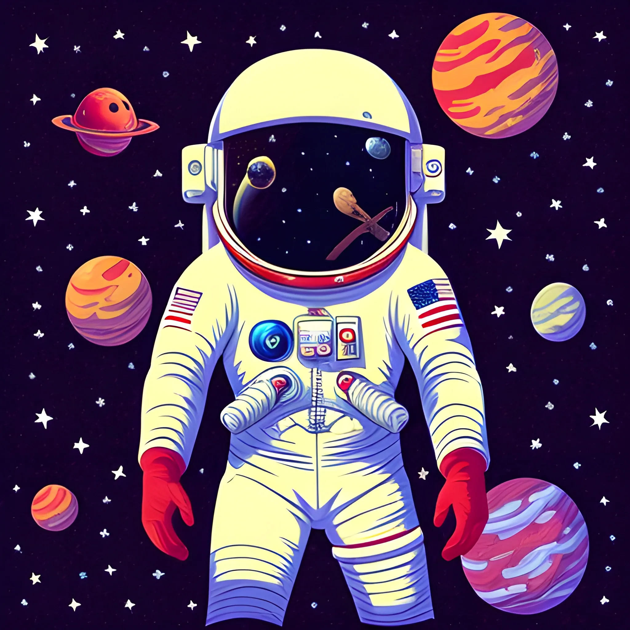 astronaut, red, galaxy background , Trippy, Cartoon