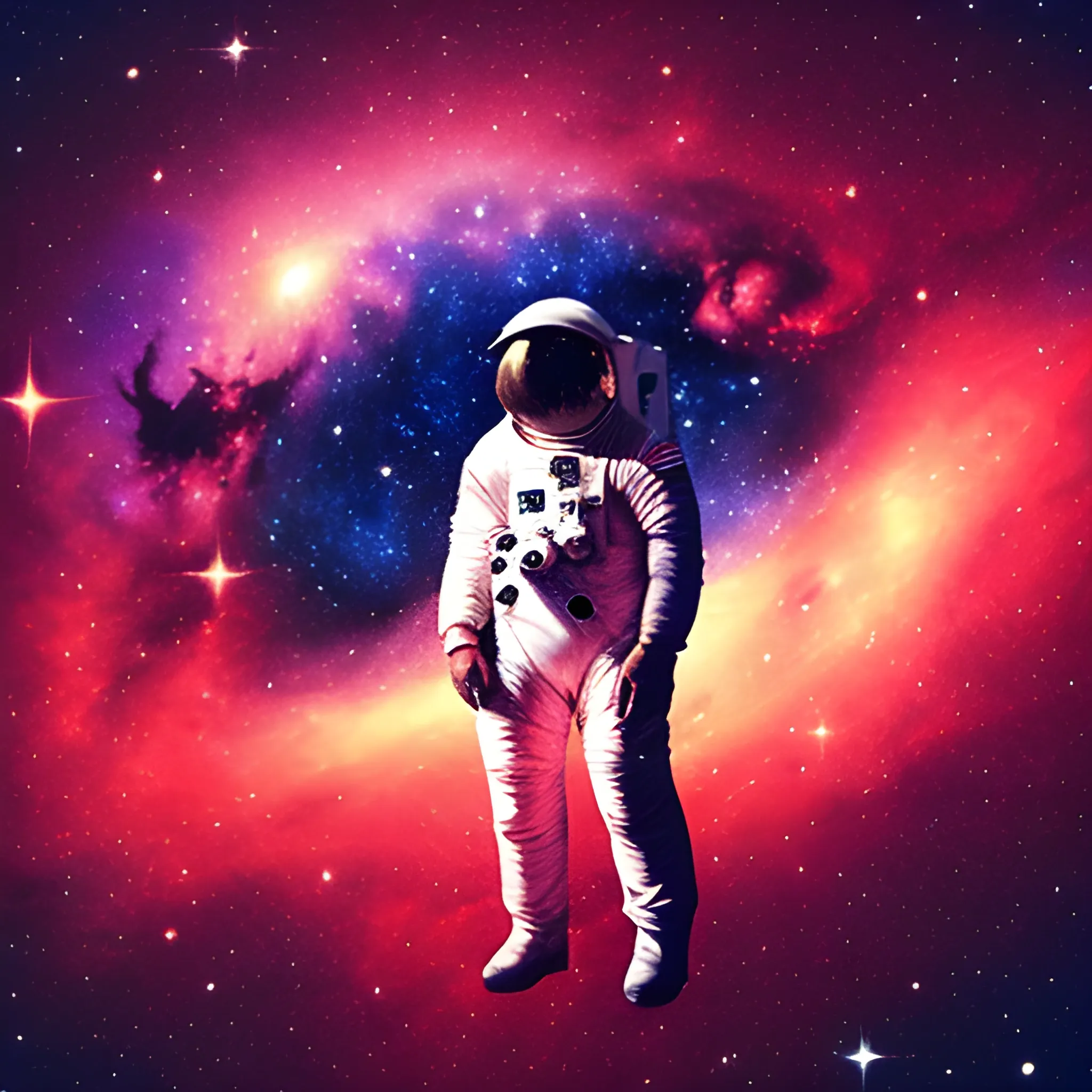 astronaut, red, galaxy background , Trippy 