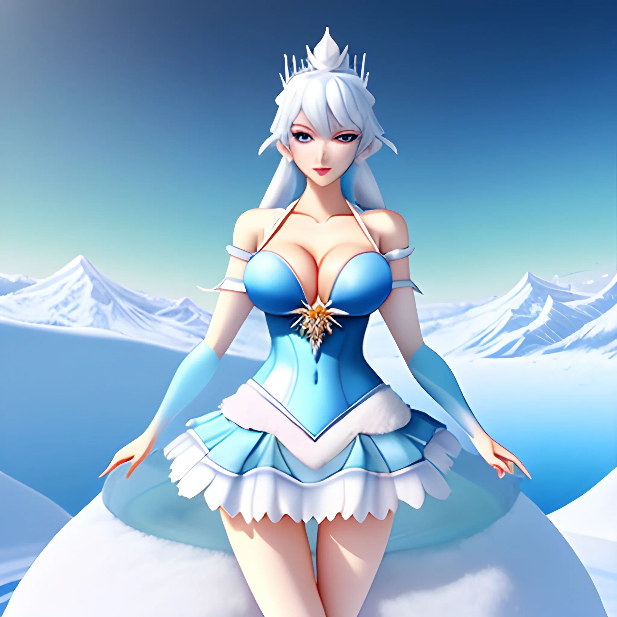 masterpiece　, Cel Shading, 3D, Chalk, Cold Color Palette, snow, queen, catsle of Ice, japanese girl , like a Alice world, cute, kaawaii,Swimwear,