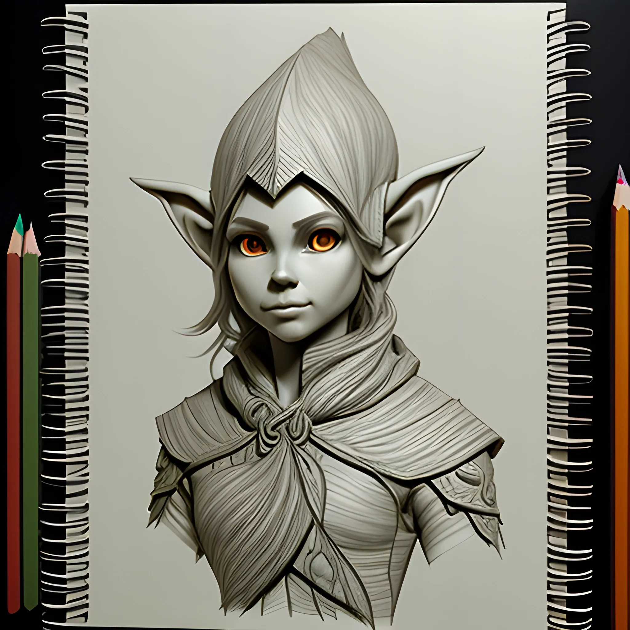 , 3D, Pencil Sketch, Wooden Elf ranger