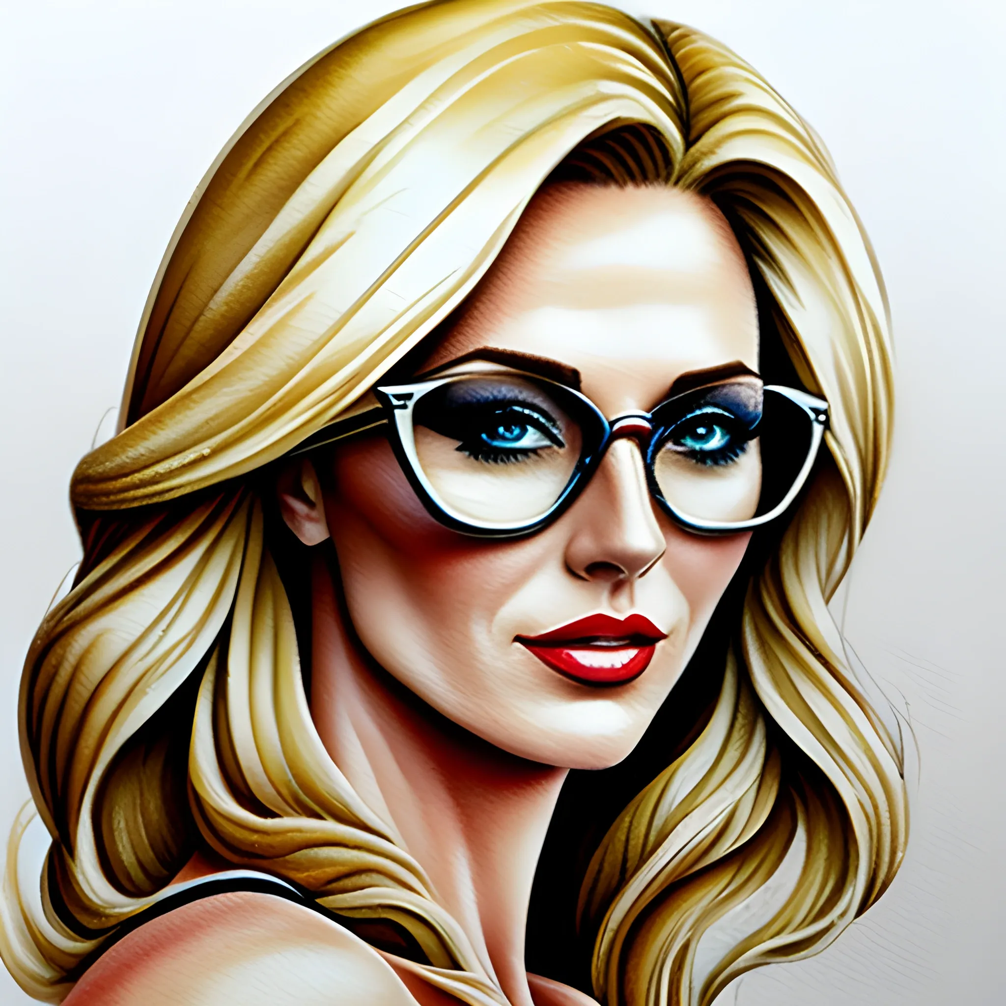 blonde girl, against the wind in playboy style, in perfect quality, 3D, Pencil Sketch, Water Color, Oil Painting