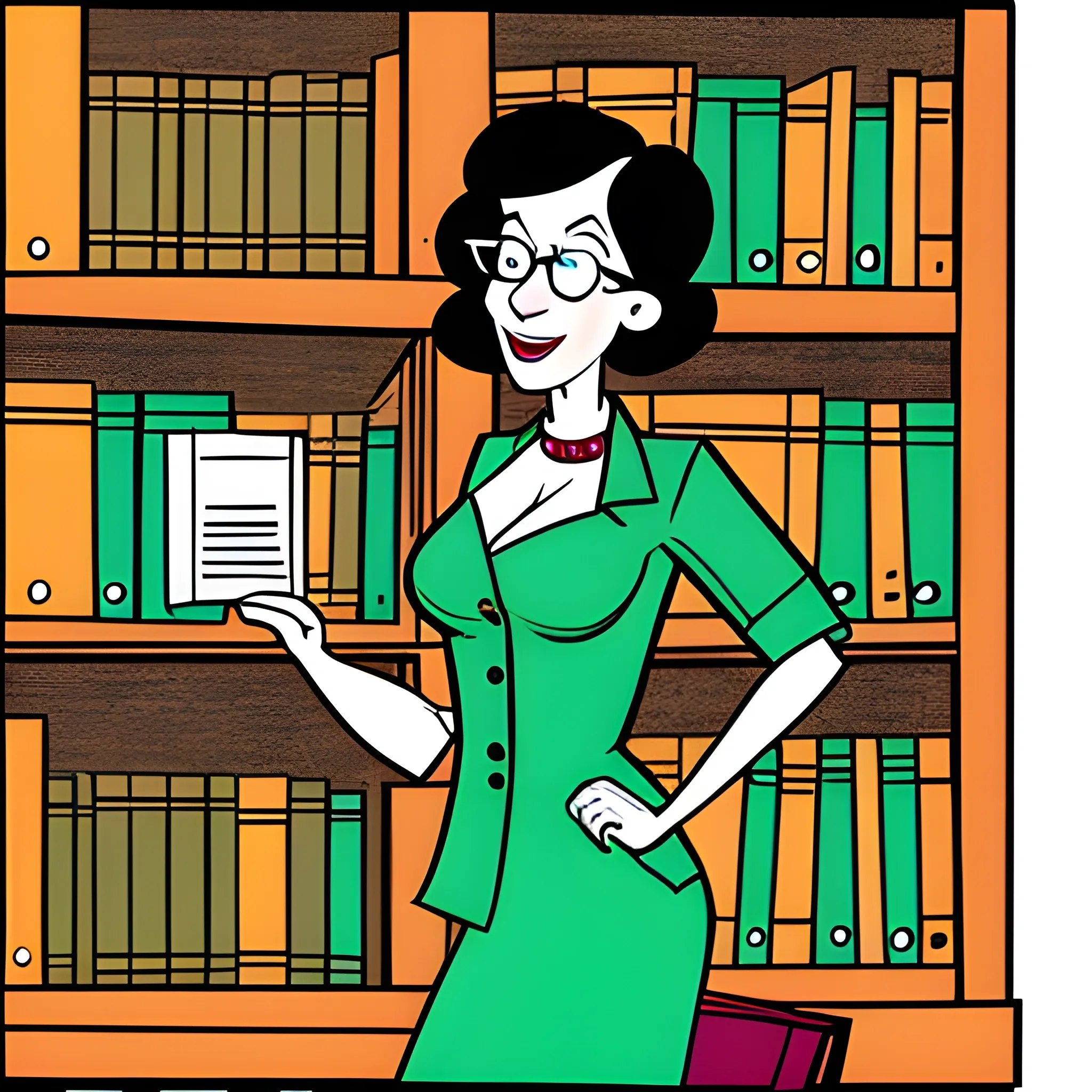 a girl in a library Cartoon