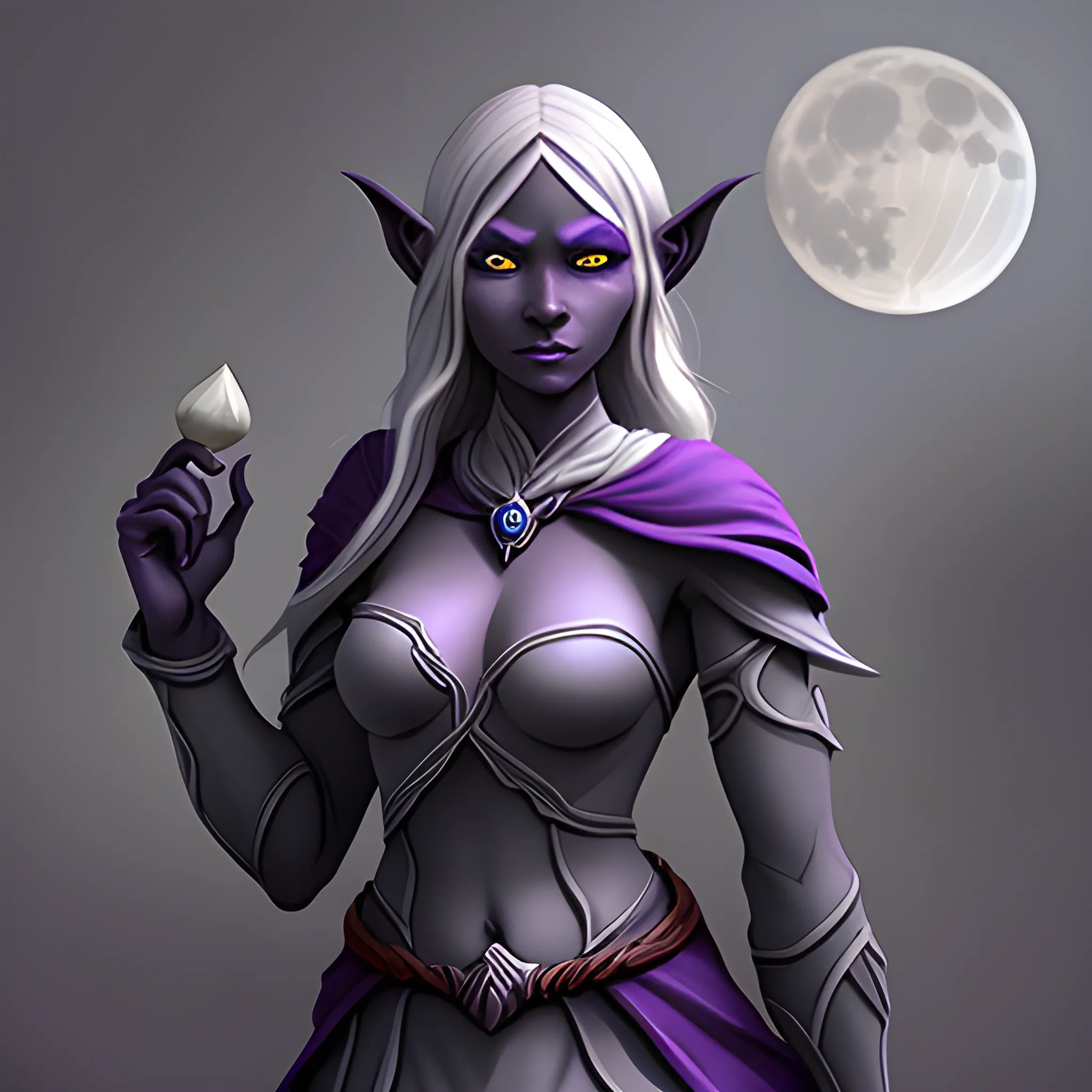 drow, grey elf, female, monk, SFW, quarter staff, dusk elf, lunar