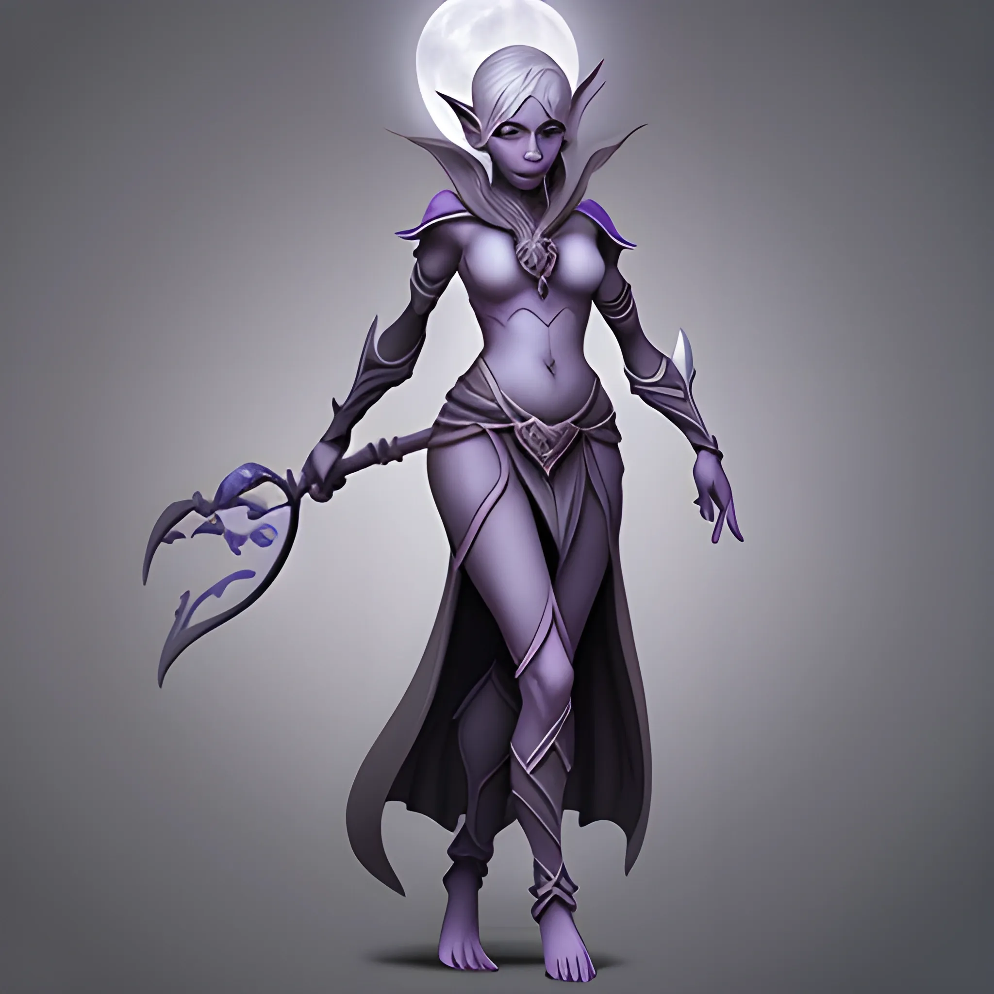 drow, grey elf, female, monk, SFW, quarter staff, dusk elf, lunar, graceful