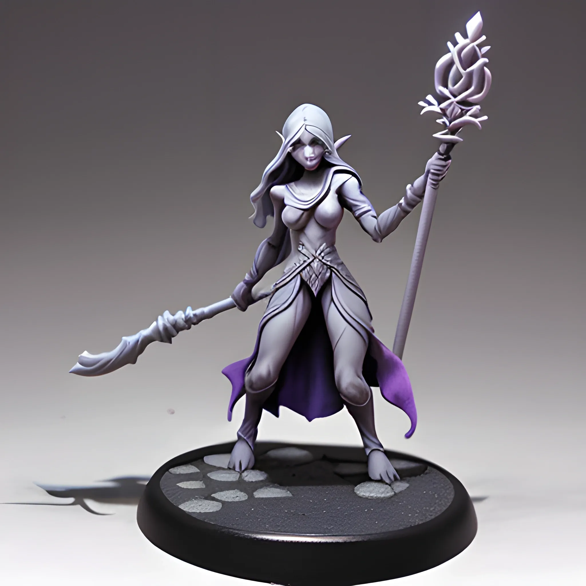 drow, grey elf, female, monk, quarter staff, dusk elf, graceful