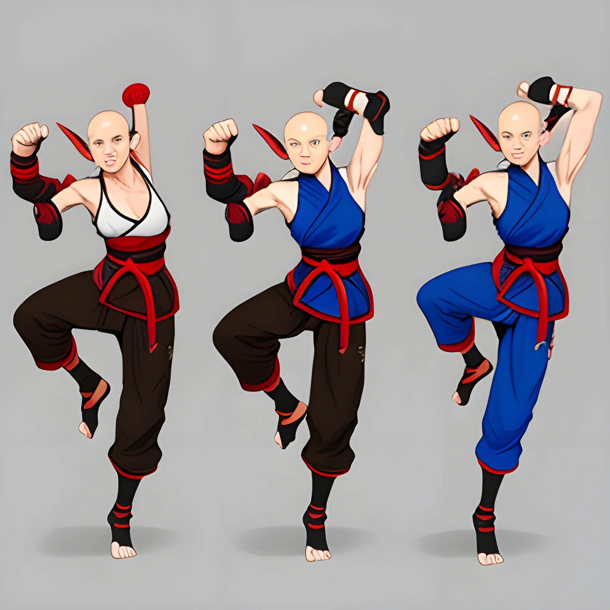 monk, martial artist, elf, female, fighting, kick, split, flexible, Cartoon