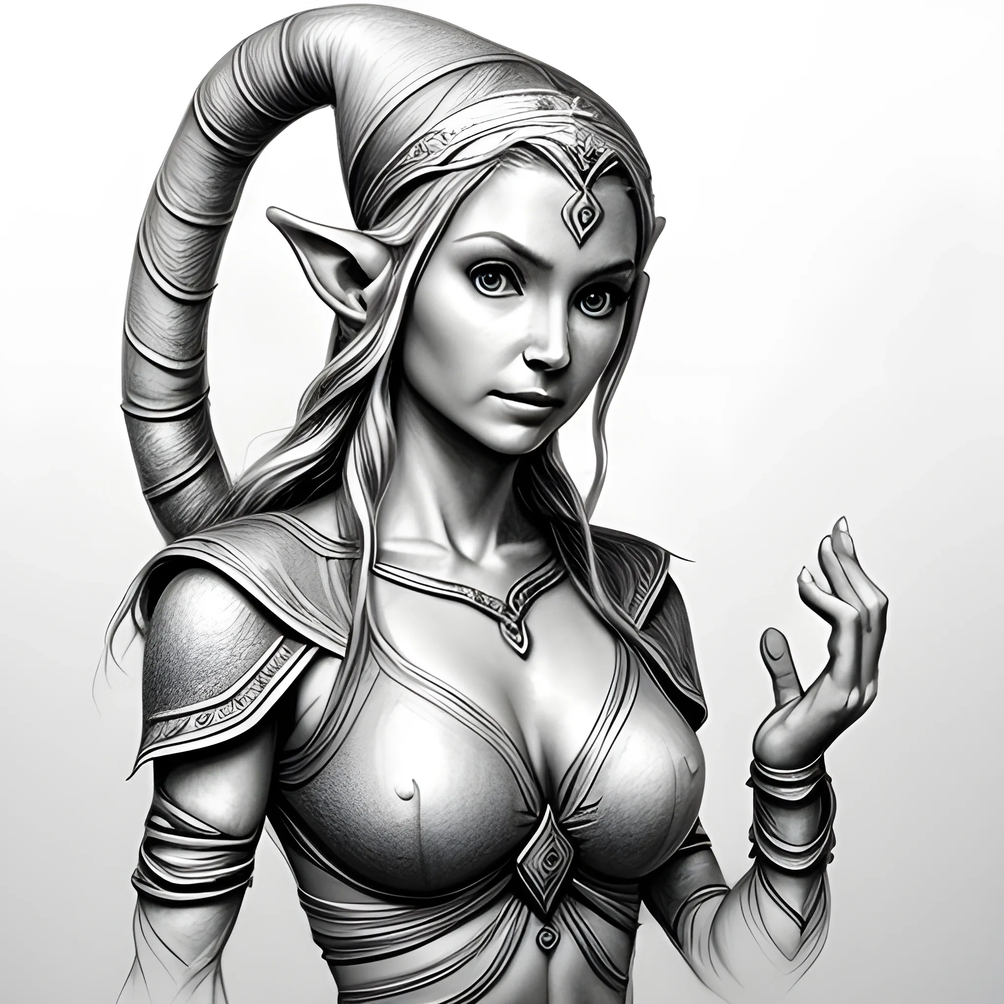  elf, female, yoga, realistic, sage, Pencil Sketch