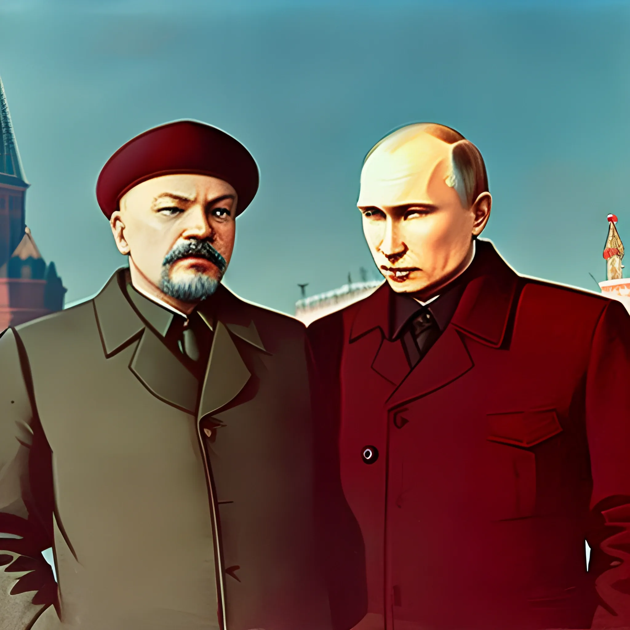 Lenin and Putin in Soviet Red Square