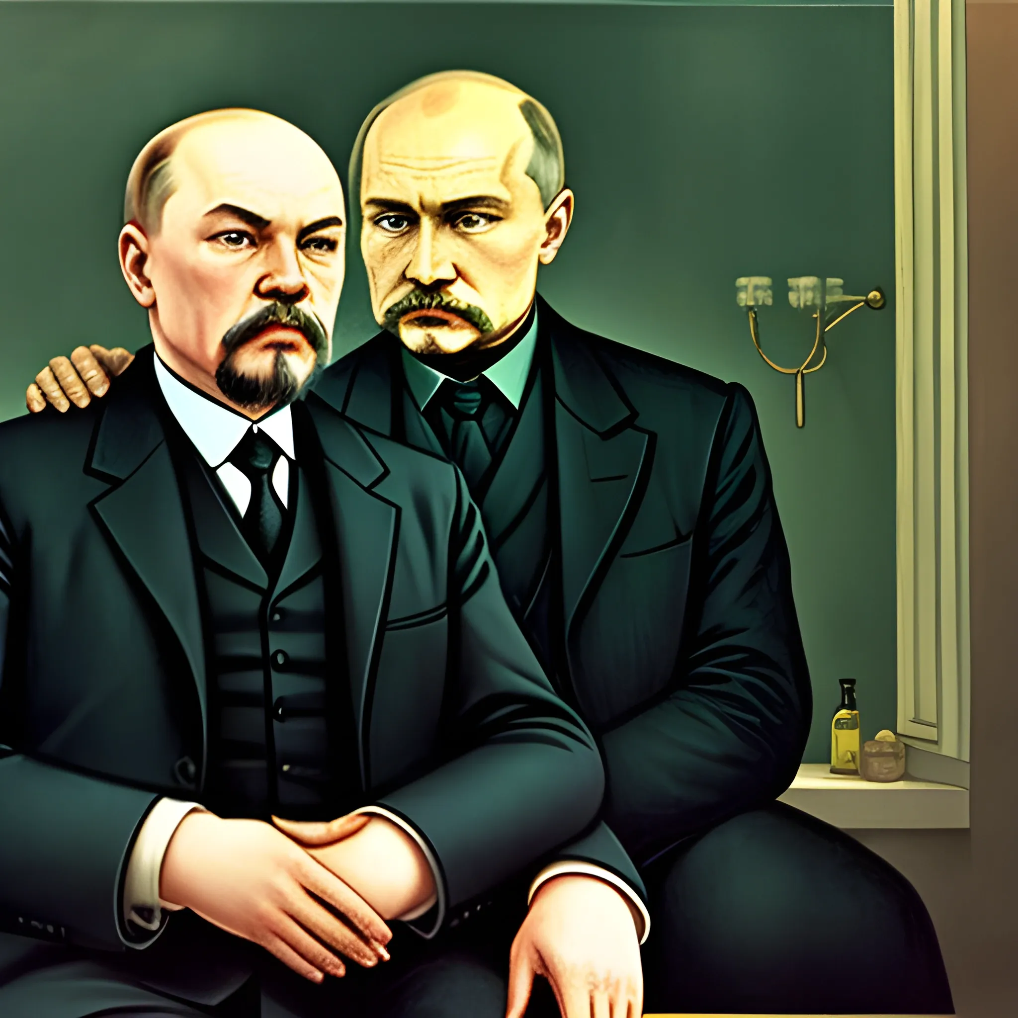 Lenin and Putin in bath