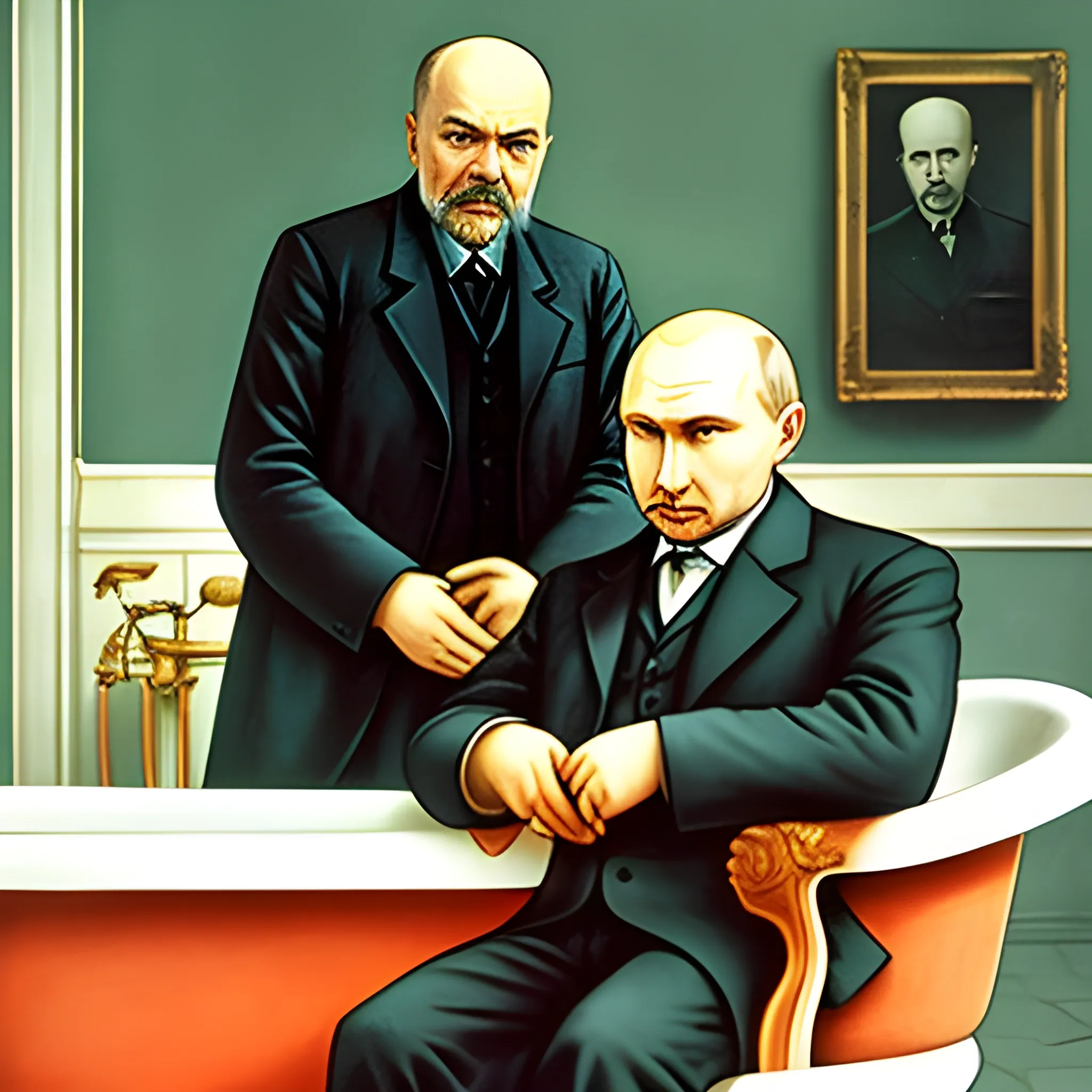 Lenin and Putin in bath