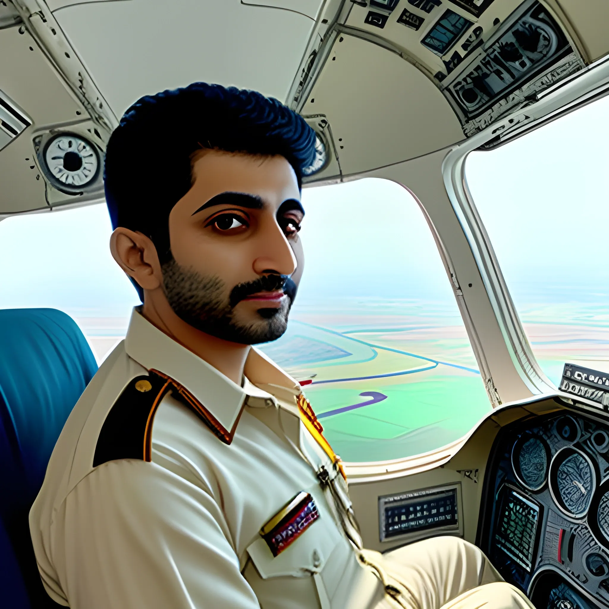 Pilot Mohammad Faridzadeh in the plane