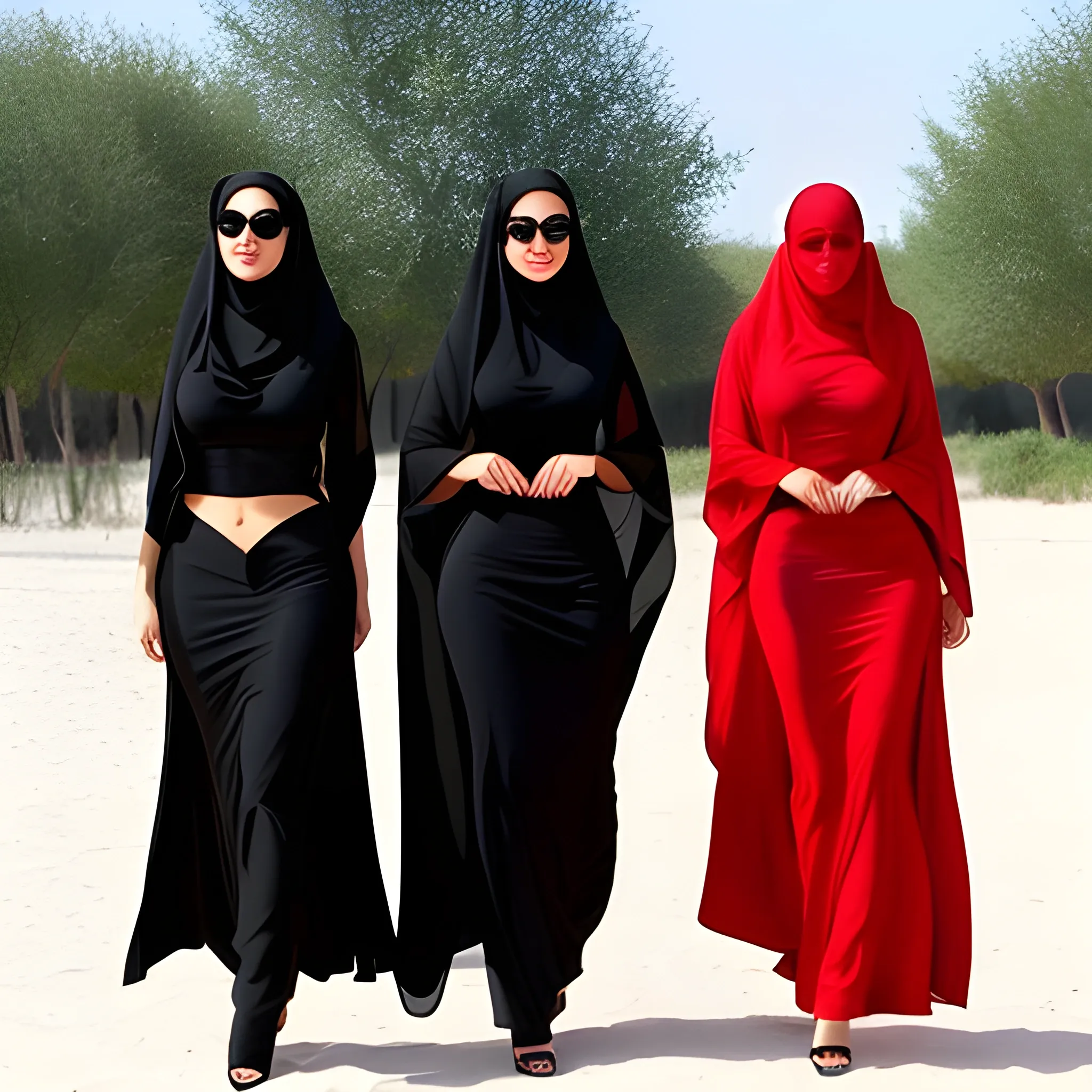  Iranian woman with a chador hijab - bikini- three girl