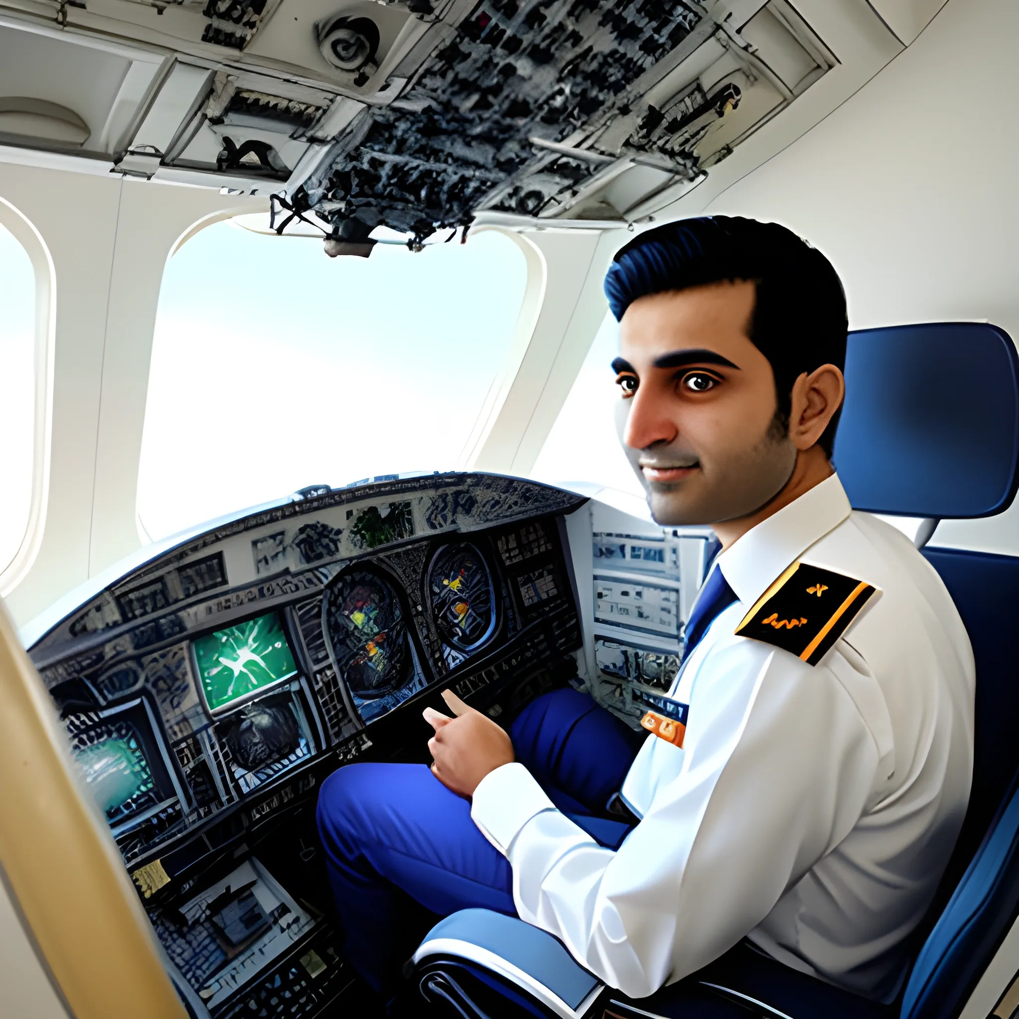 Pilot Mohammad Faridzadeh in the plane