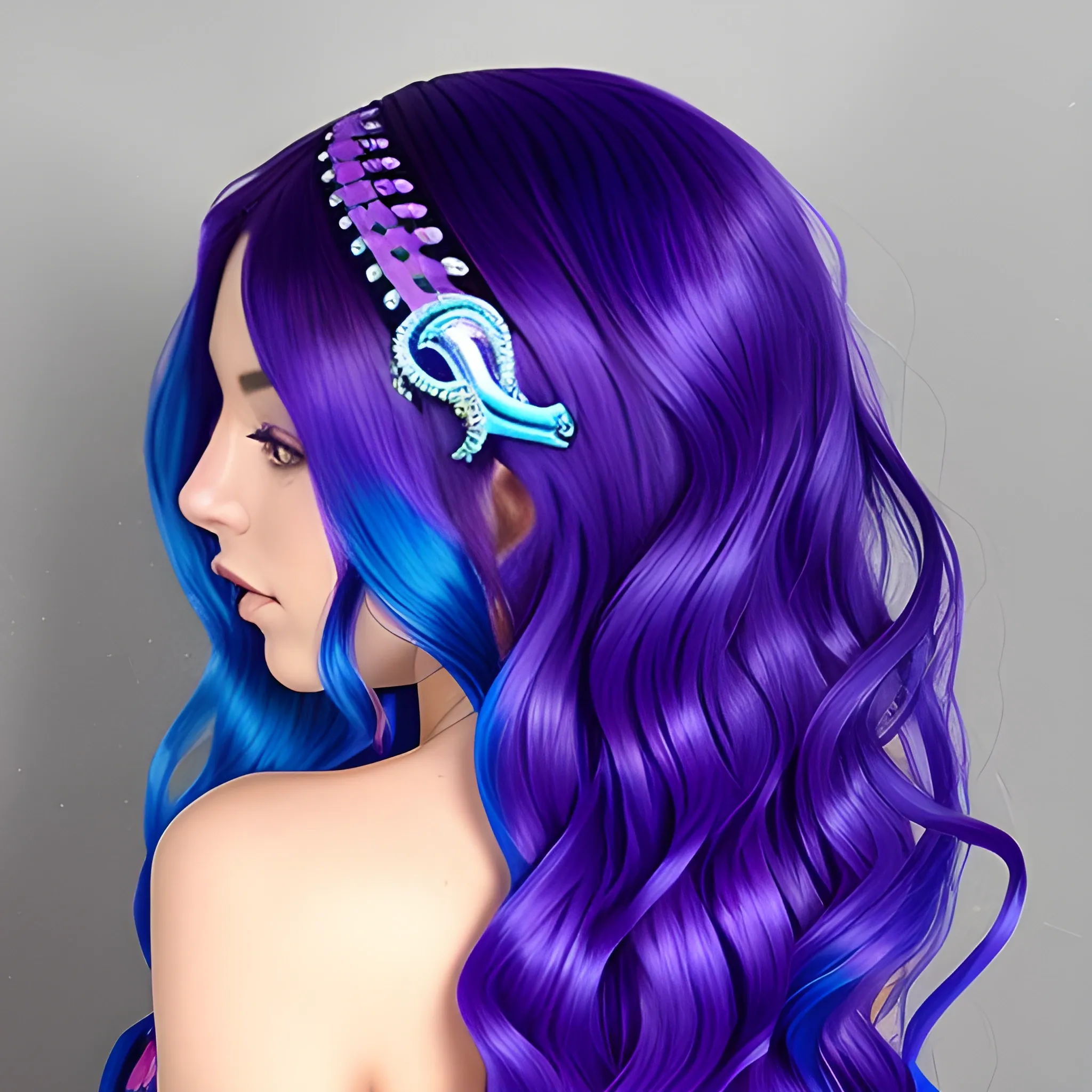 Una sirena azul, con cabello morado, de piel morena y muy linda, Trippy, Trippy