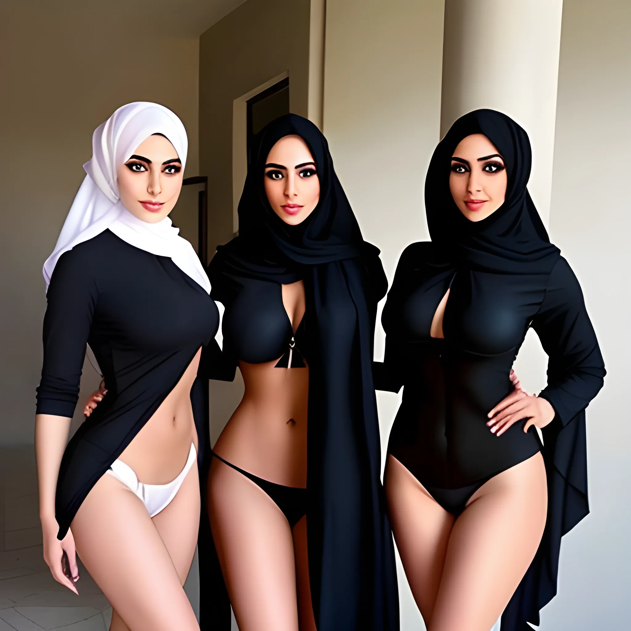  Iranian woman with a chador hijab - bikini- four girl