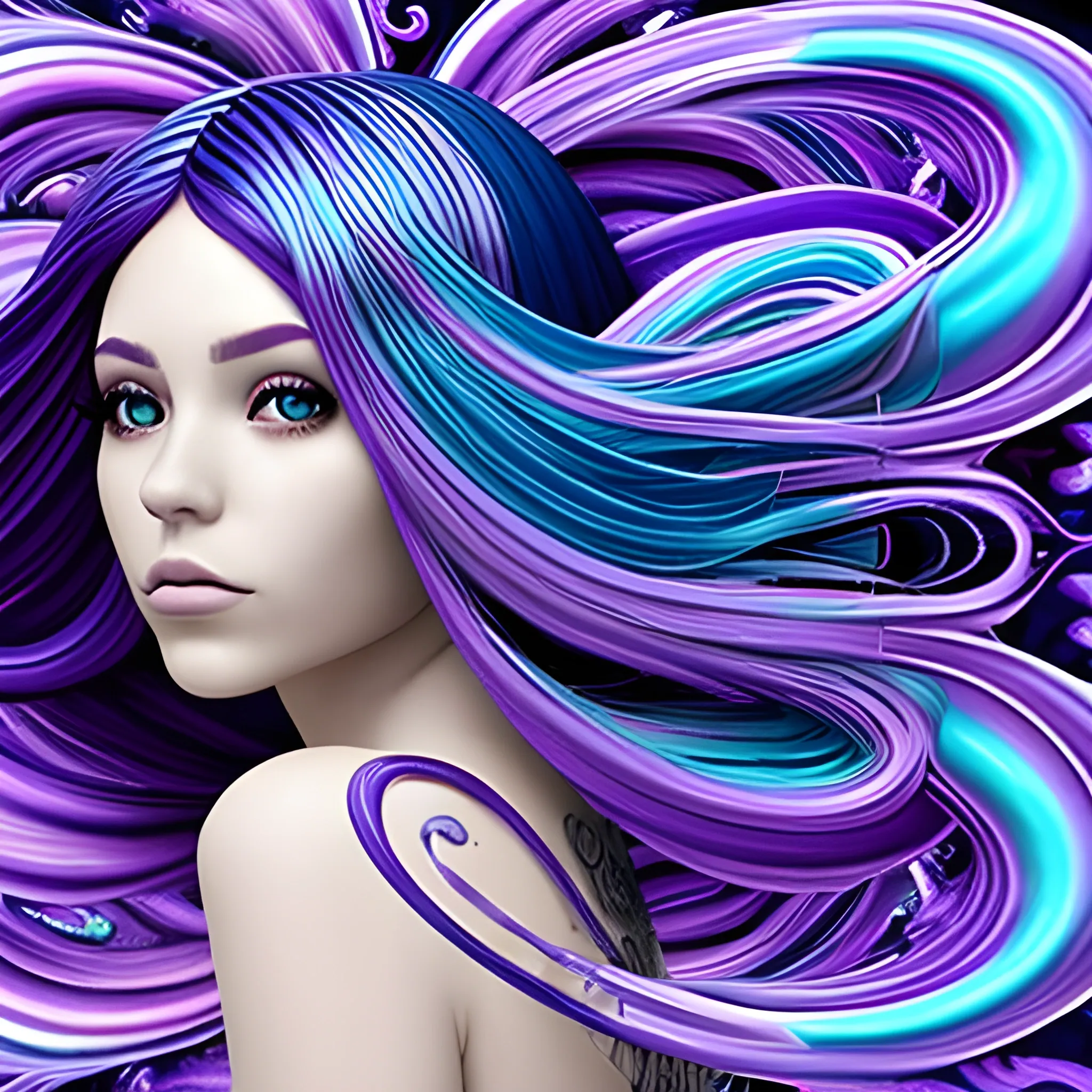 Una sirena azul, con cabello morado 
y muy linda, Trippy, Trippy, Trippy, Trippy, 3D