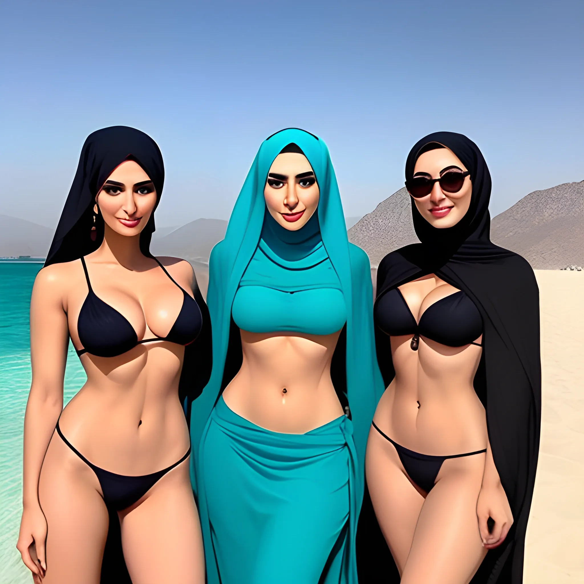  Iranian woman with a chador hijab - bikini- four girl