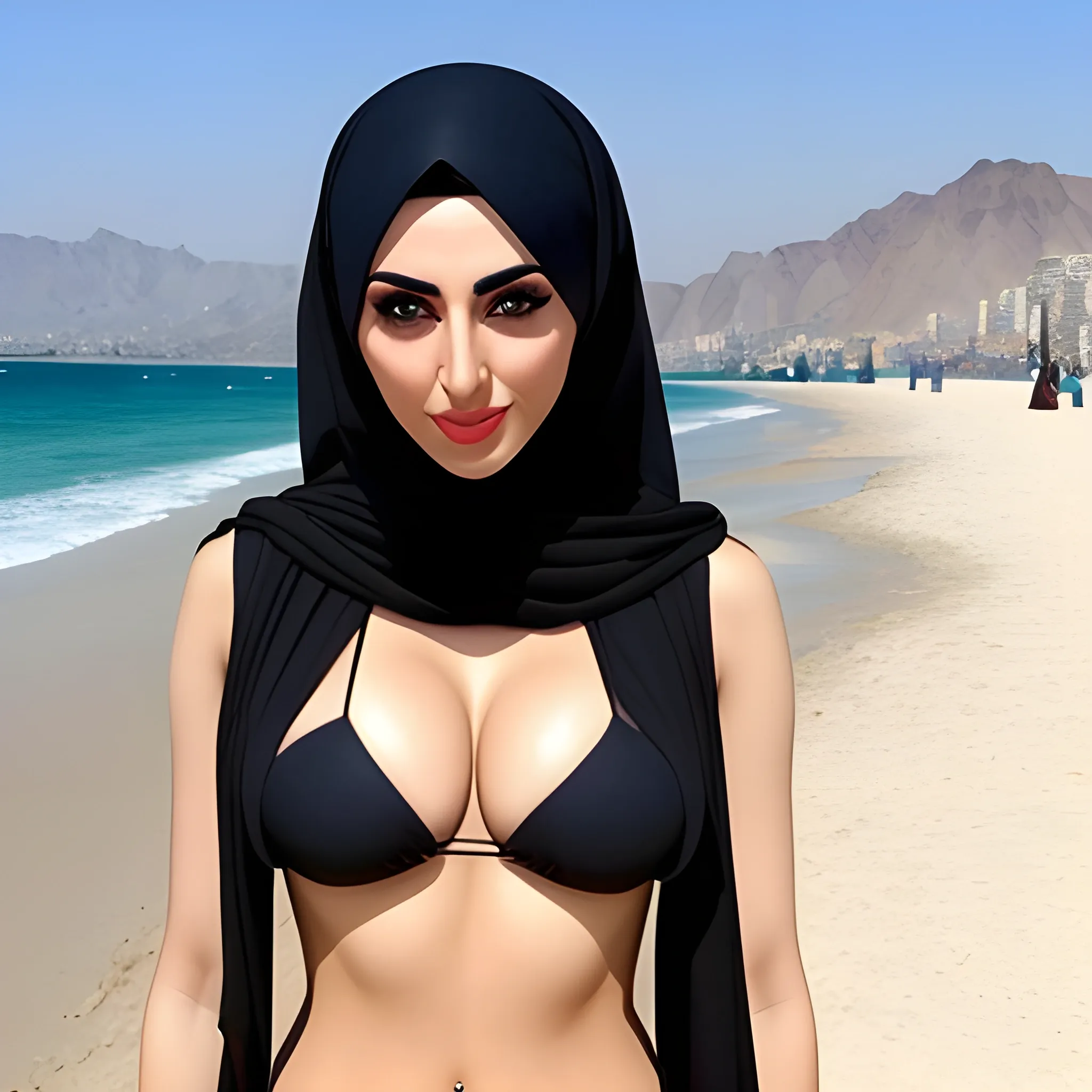  Iranian woman with a chador hijab - bikini- four girl