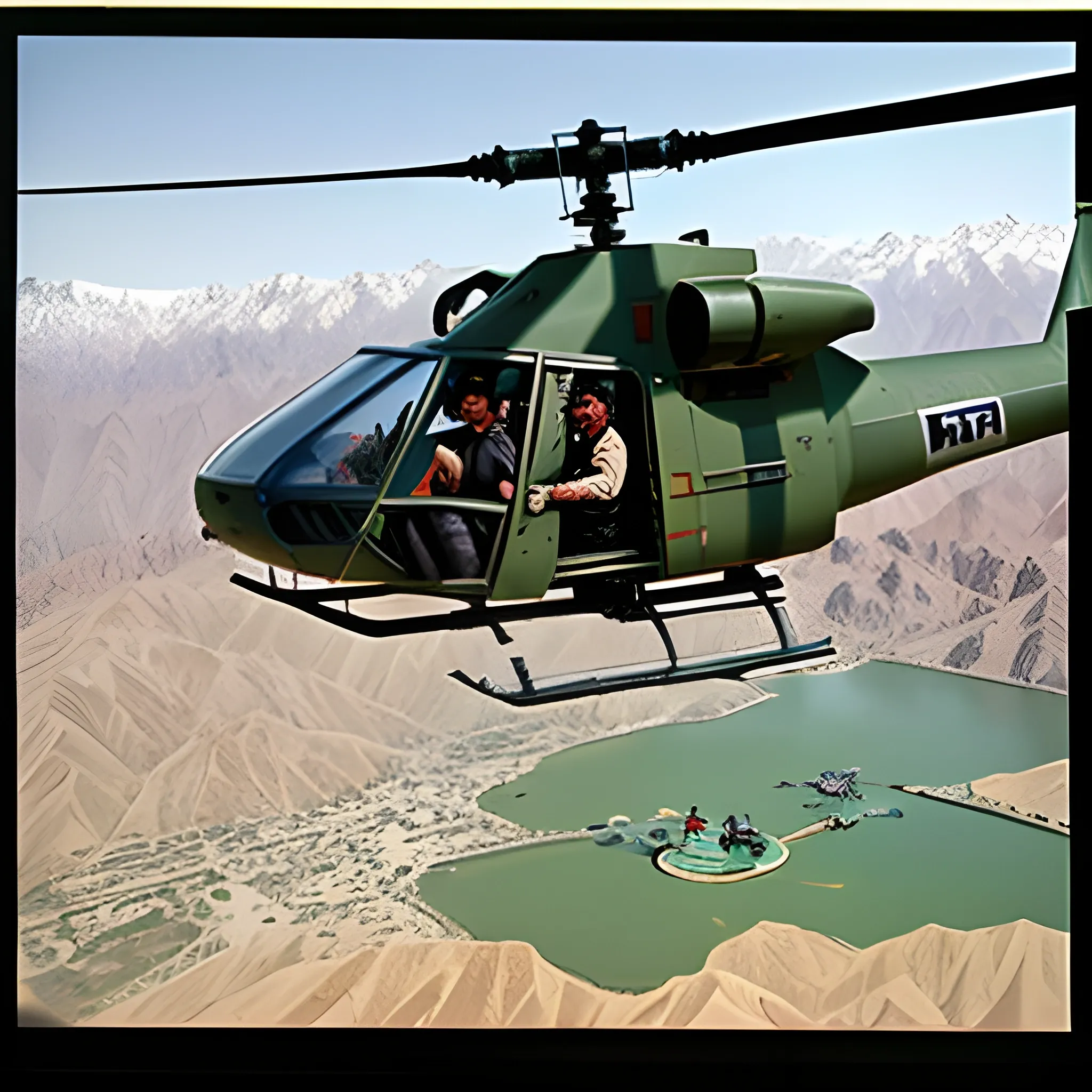 Ahmad Shah Massoud in afgan in helicopter