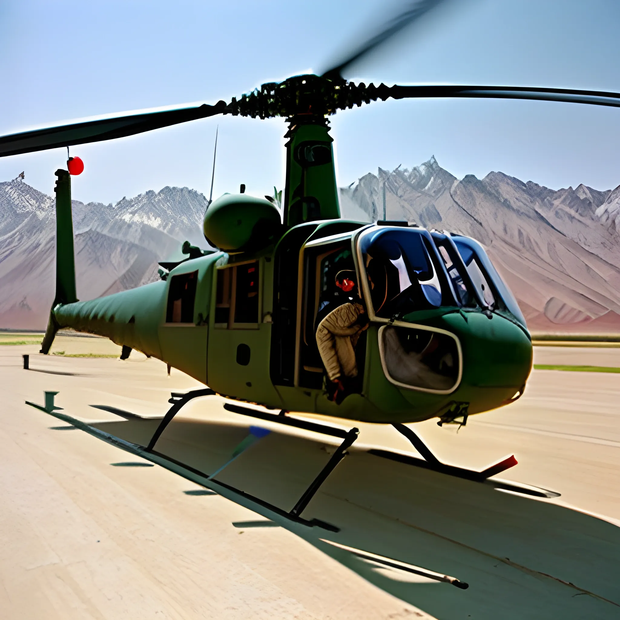 Ahmad Shah Massoud in afgan in helicopter